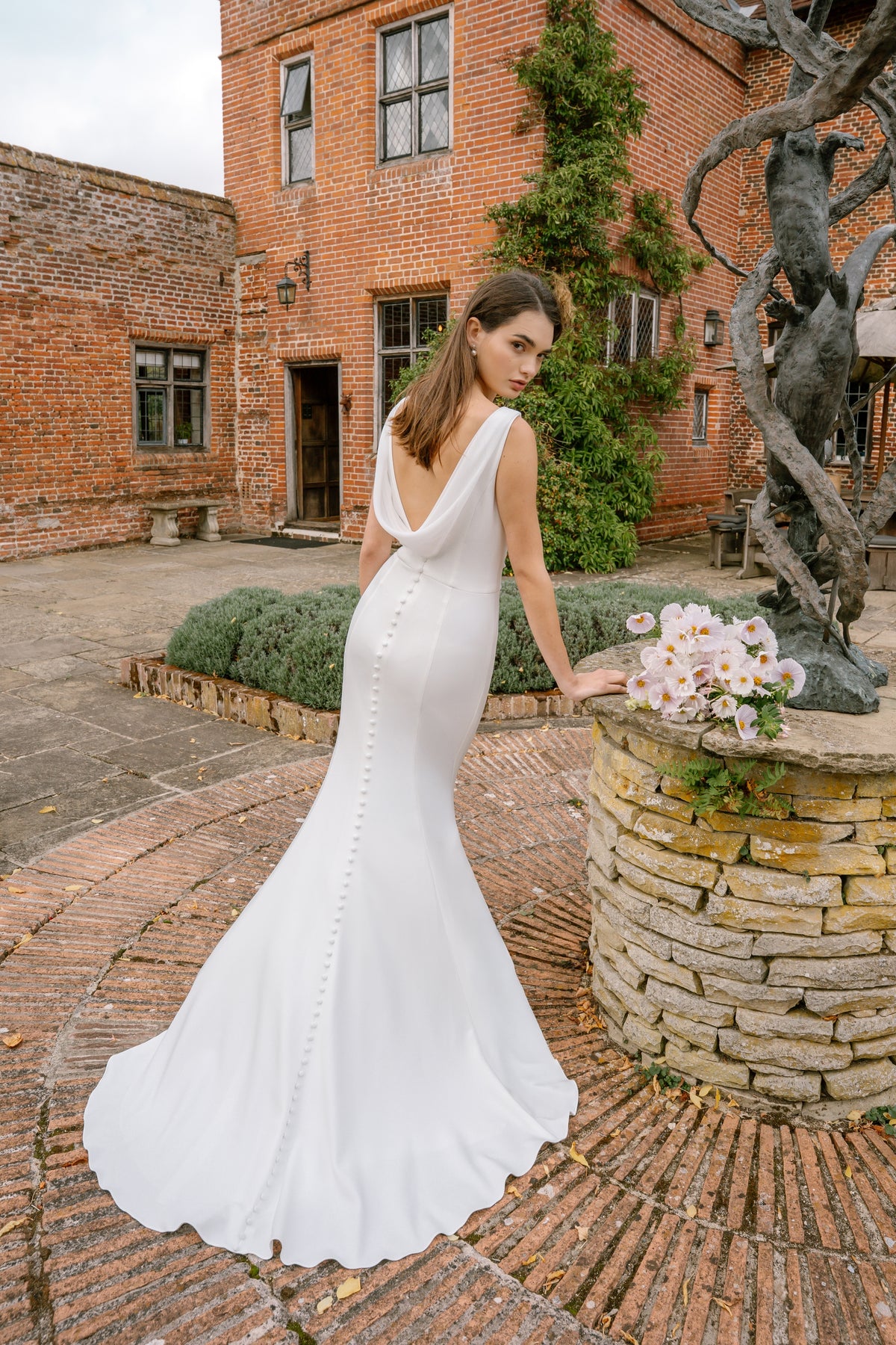 Mabel Cowl Back Wedding Dress with V-Neck