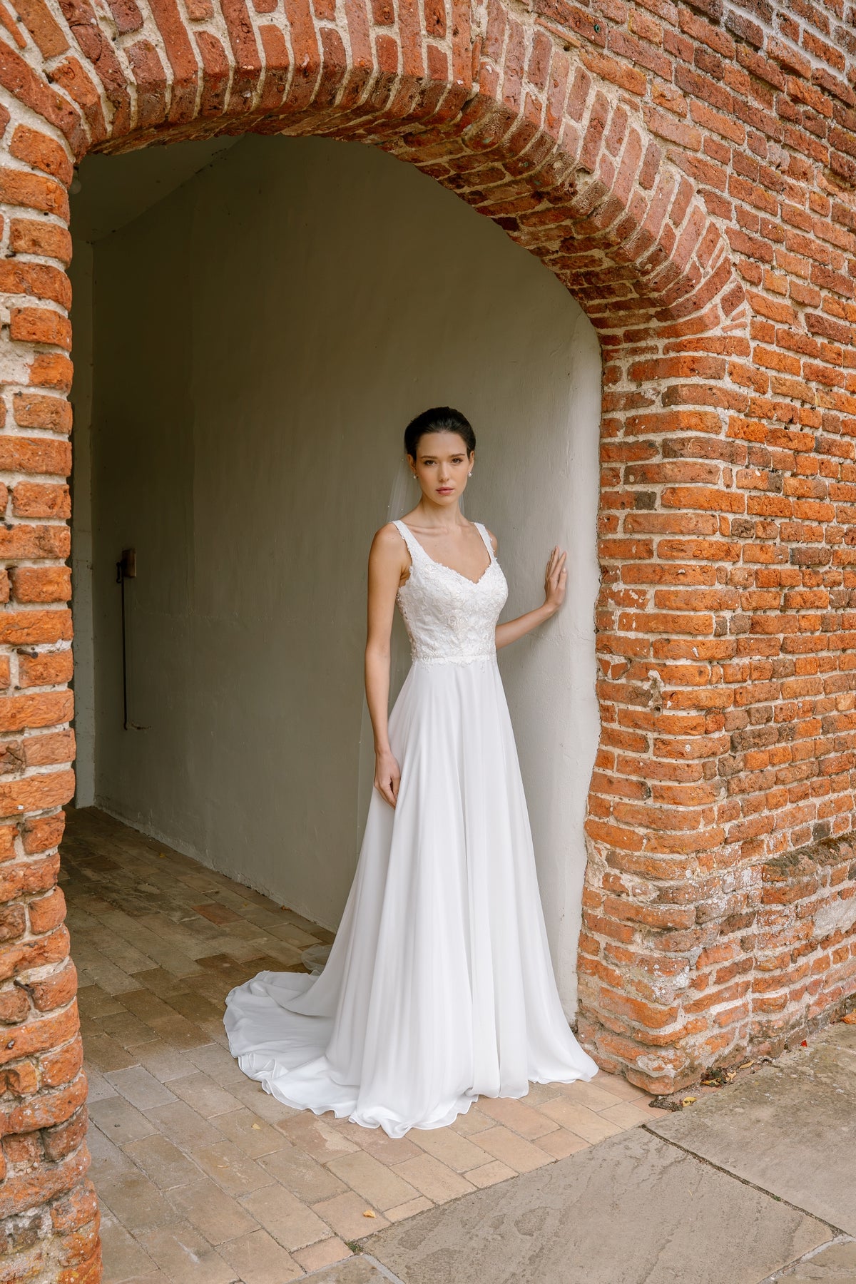 Delphine Chiffon Wedding Dress with Lace Bodice