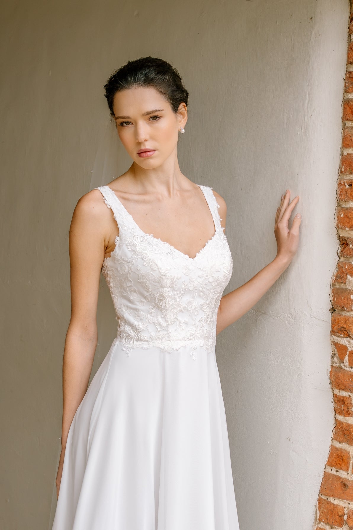 Delphine Chiffon Wedding Dress with Lace Bodice
