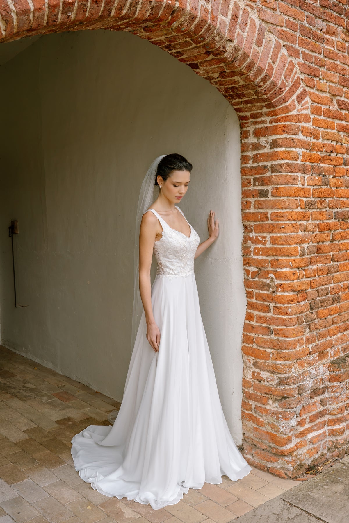 Delphine Chiffon Wedding Dress with Lace Bodice