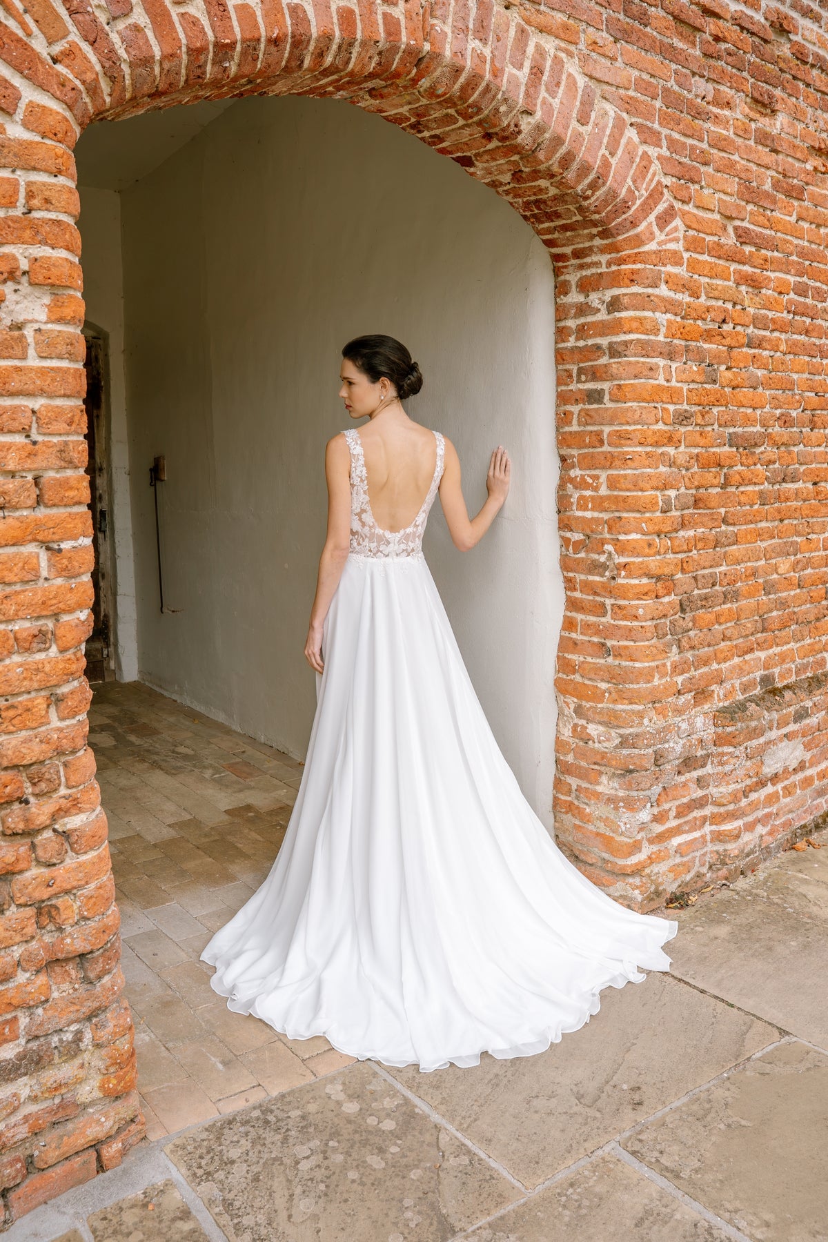 Delphine Chiffon Wedding Dress with Lace Bodice
