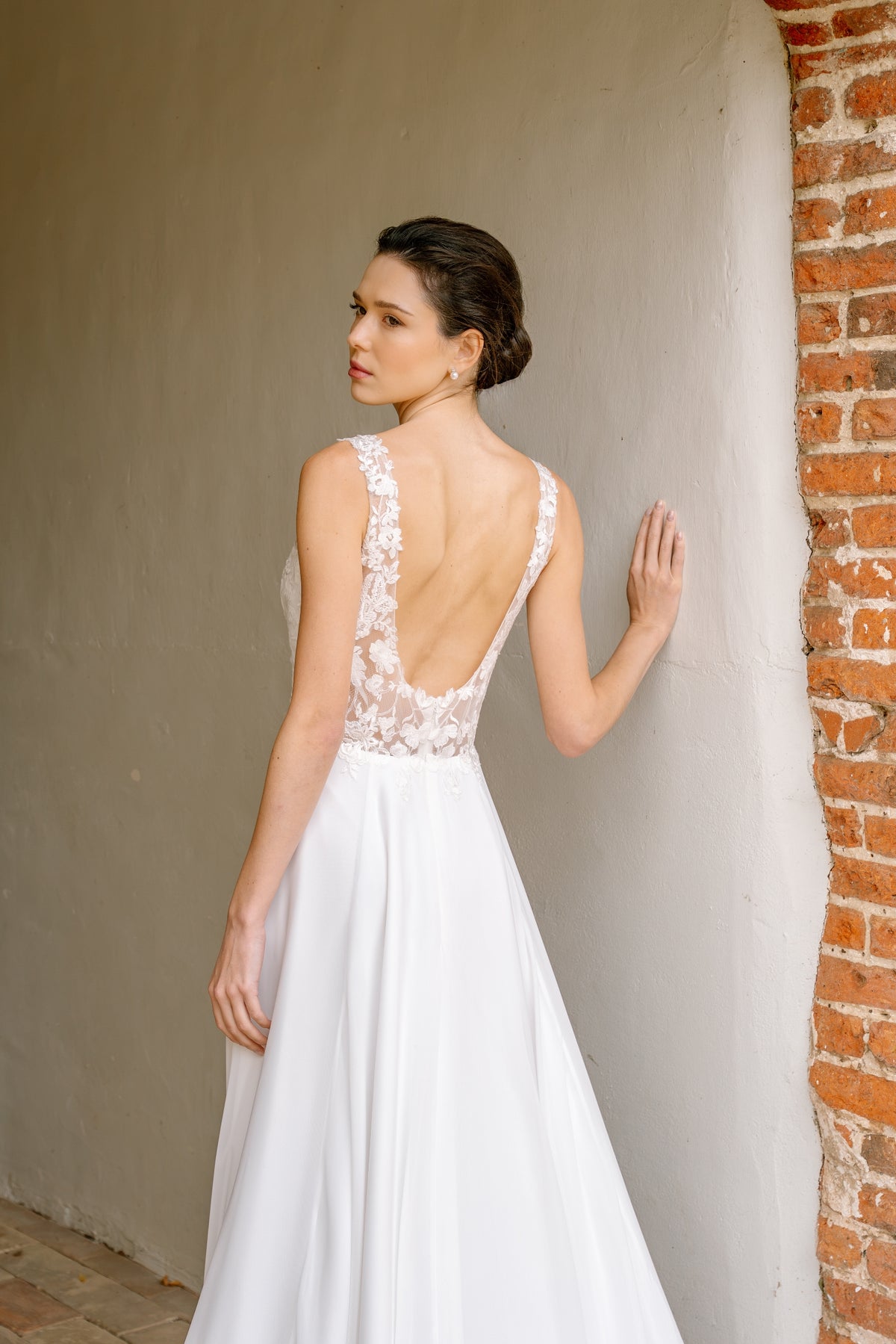 Delphine Chiffon Wedding Dress with Lace Bodice