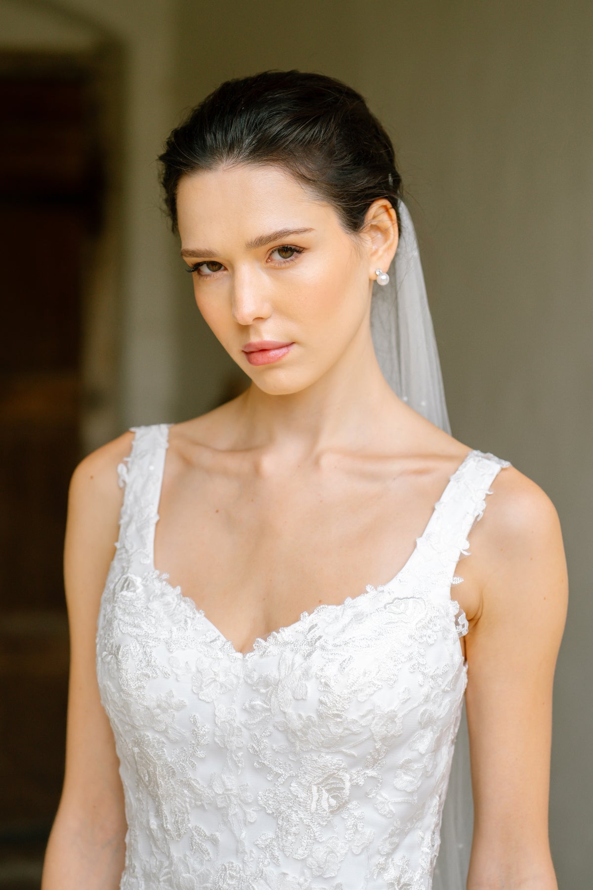 Delphine Chiffon Wedding Dress with Lace Bodice