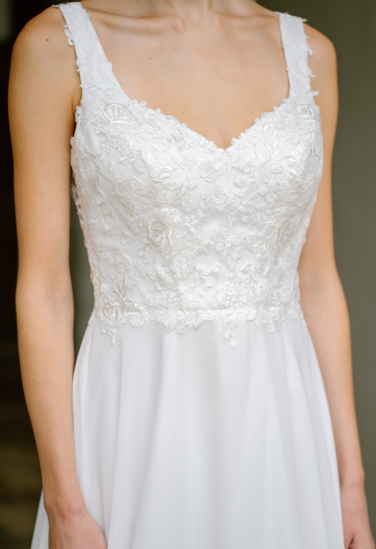 Delphine Chiffon Wedding Dress with Lace Bodice
