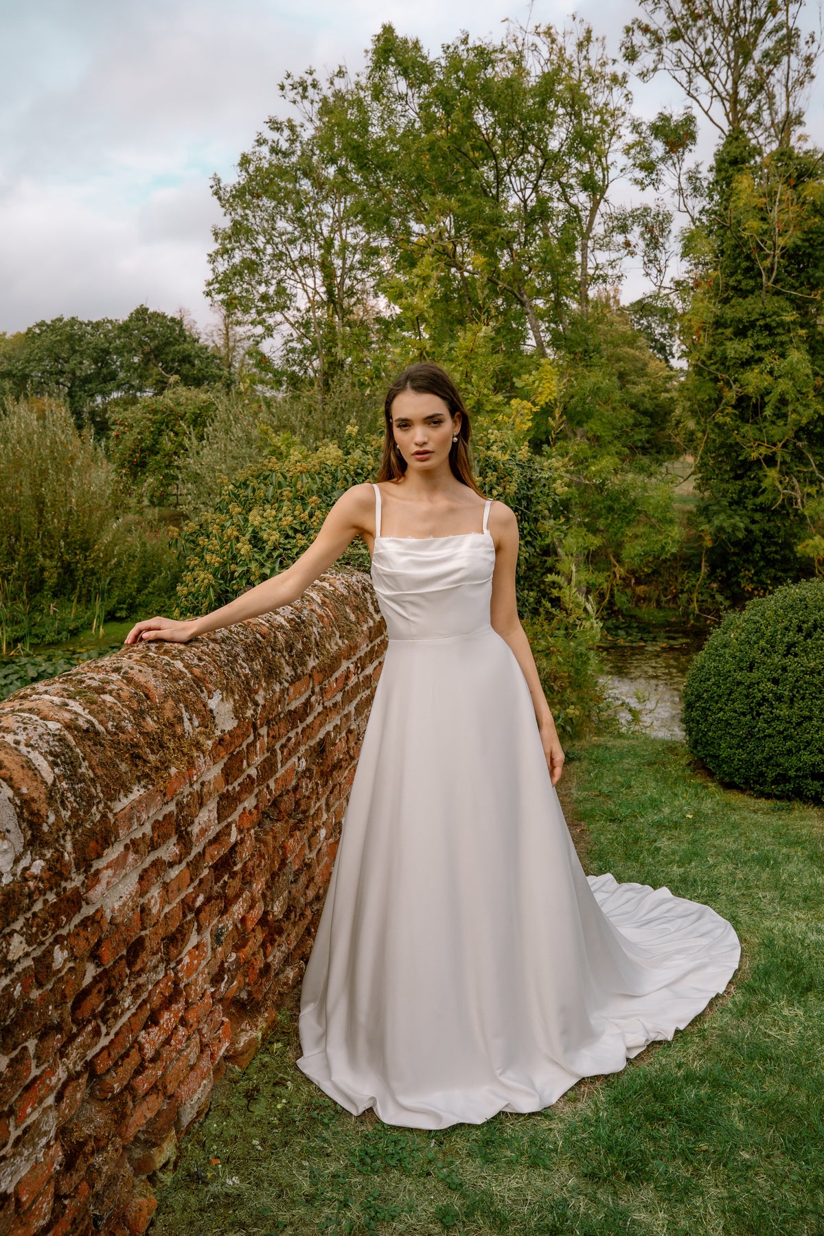 Iris Satin A-line Wedding Dress with Sheer Lace Back