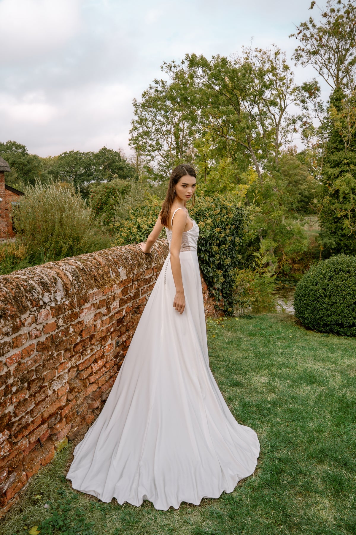 Iris Satin A-line Wedding Dress with Sheer Lace Back