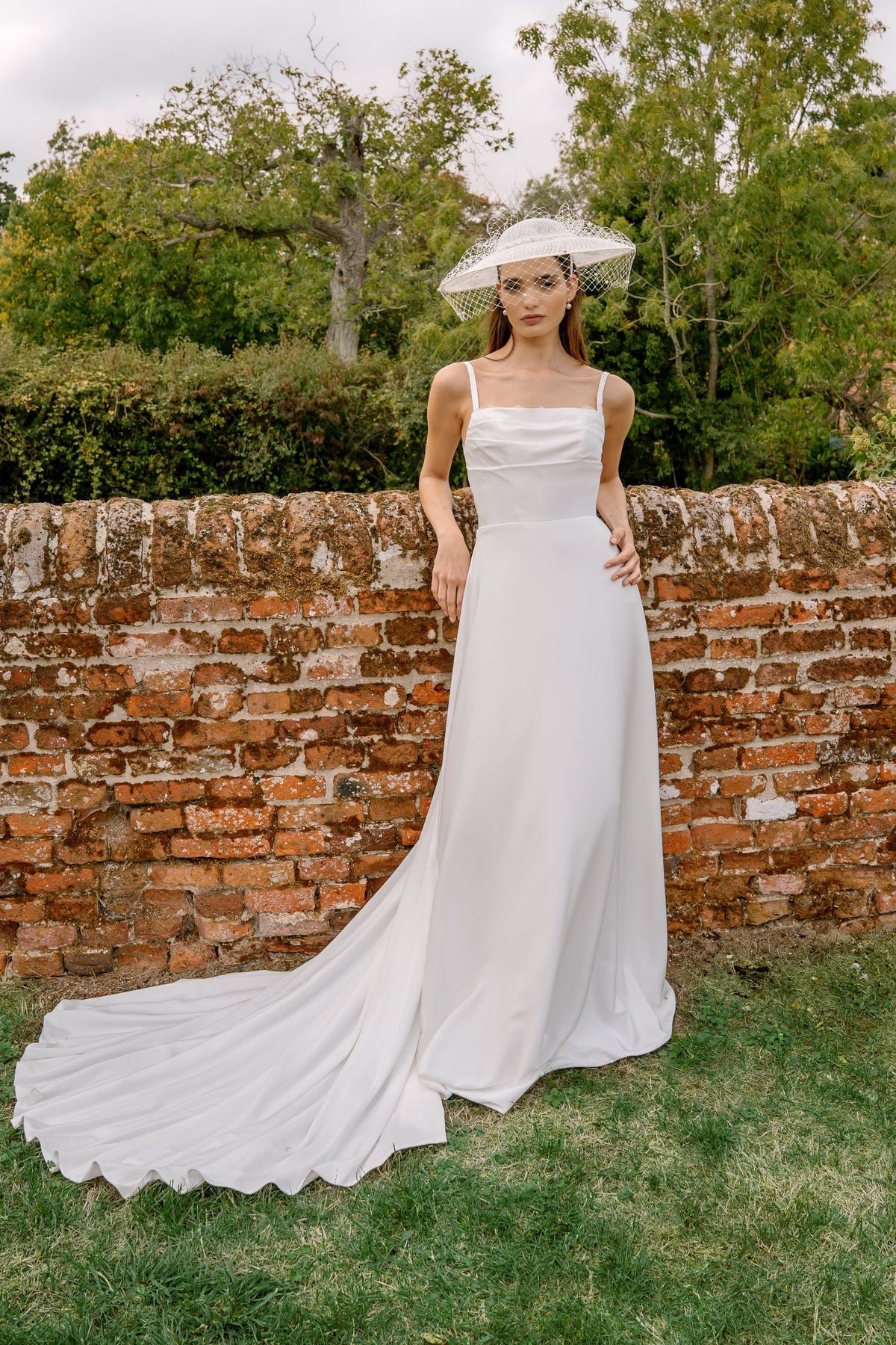Iris Satin A-line Wedding Dress with Sheer Lace Back
