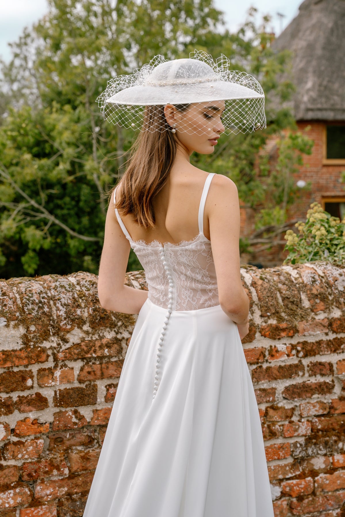 Iris Satin A-line Wedding Dress with Sheer Lace Back