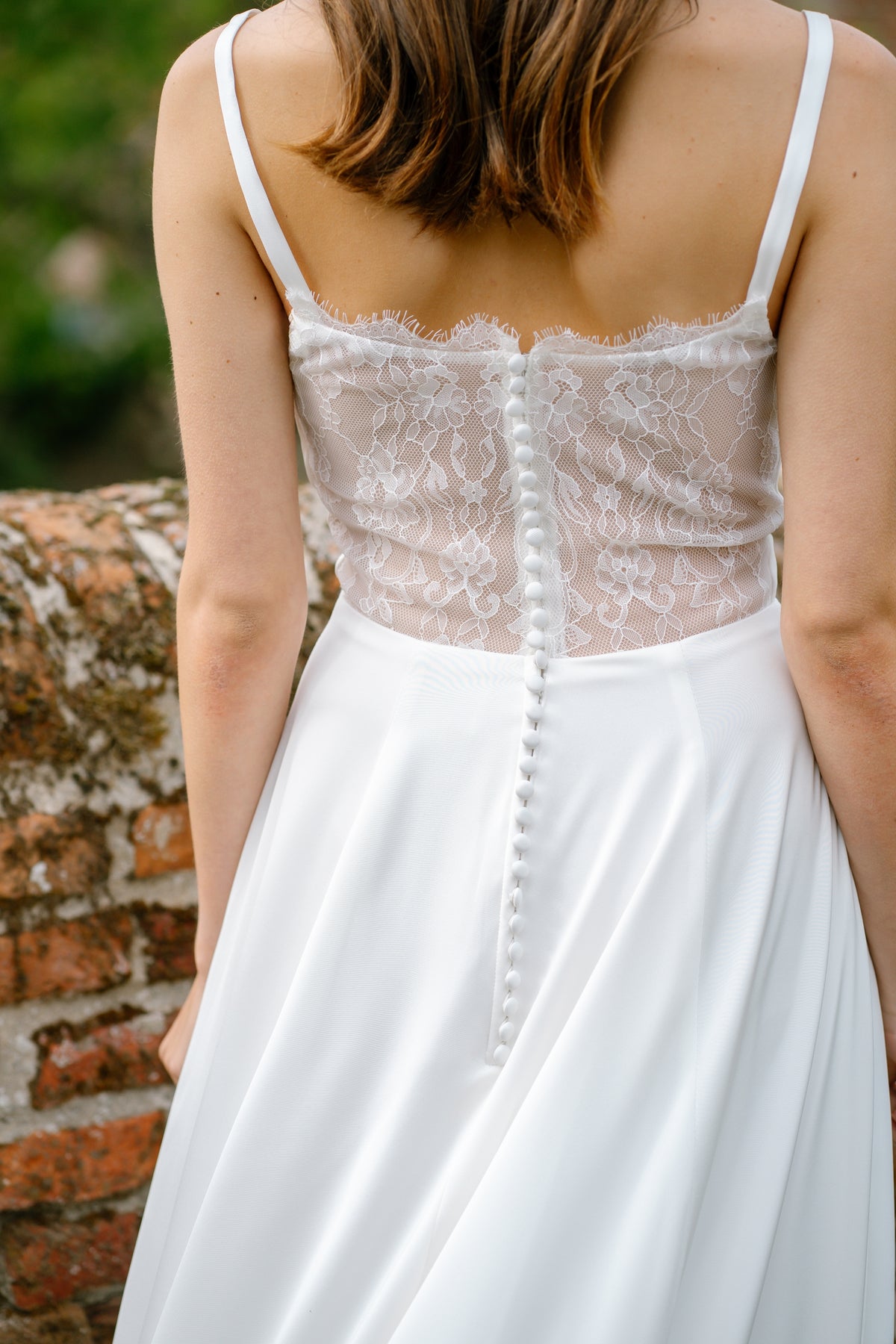 Iris Satin A-line Wedding Dress with Sheer Lace Back