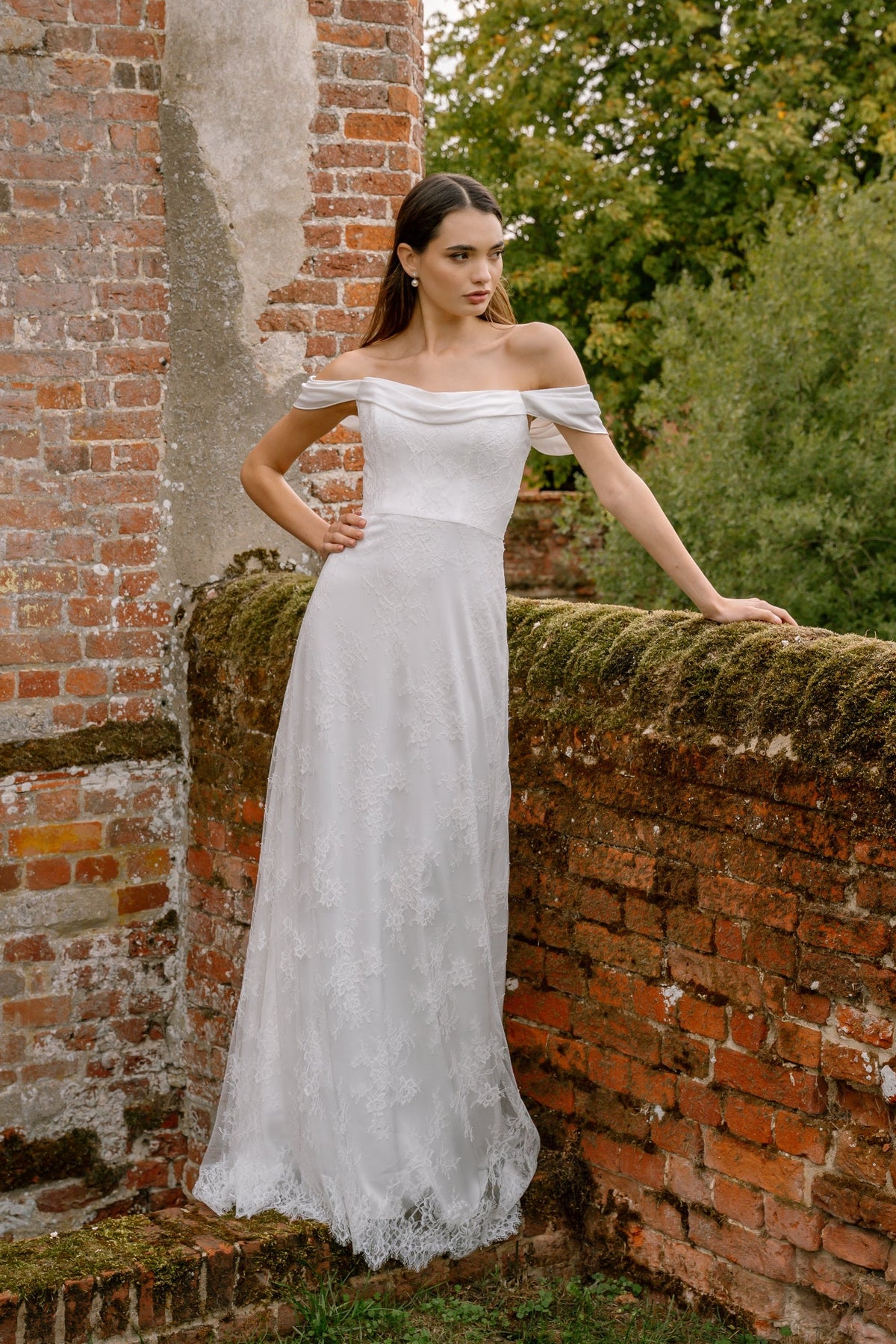 Sloane Satin & Lace Off-the-Shoulder A-line Wedding Dress