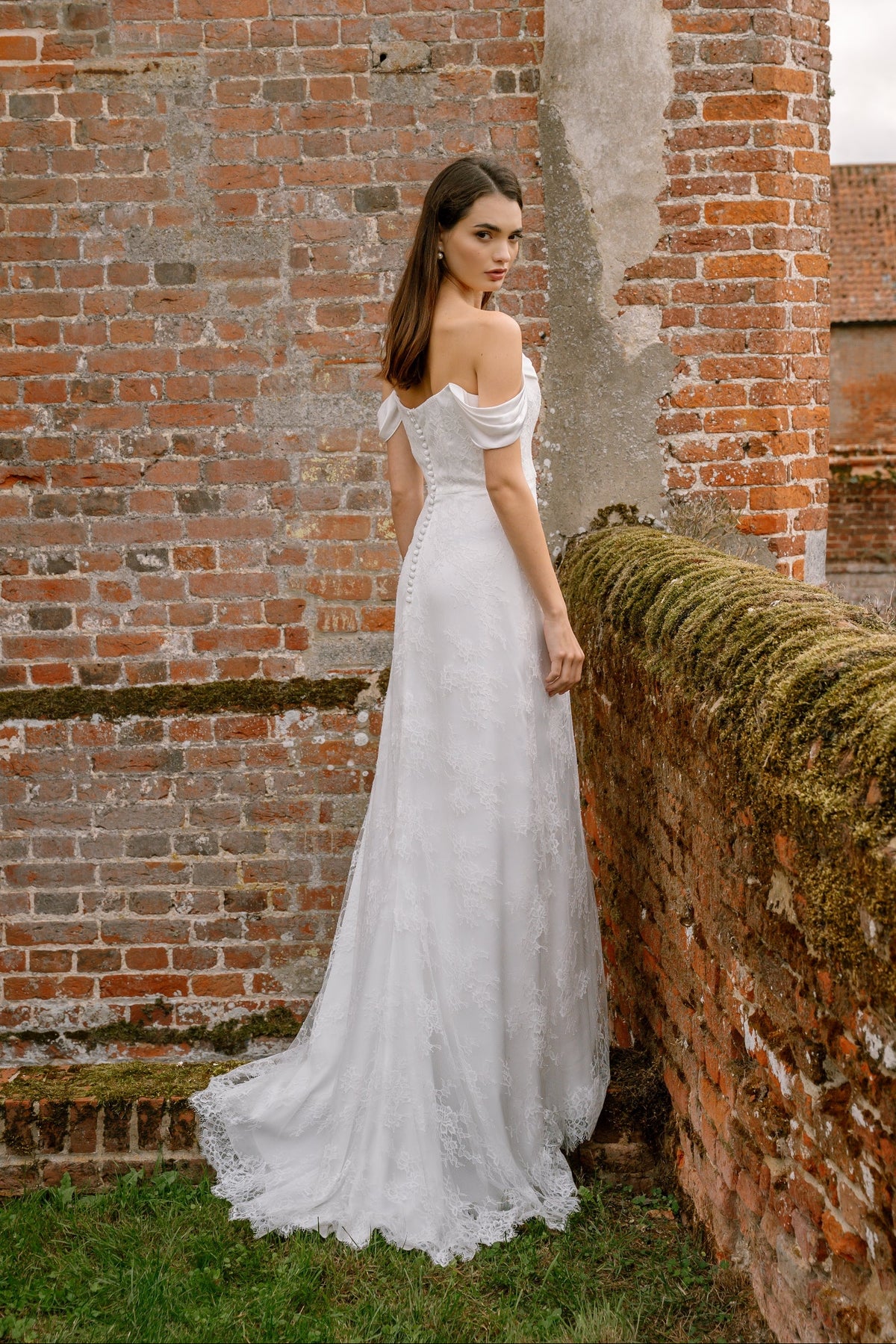 Sloane Satin & Lace Off-the-Shoulder A-line Wedding Dress