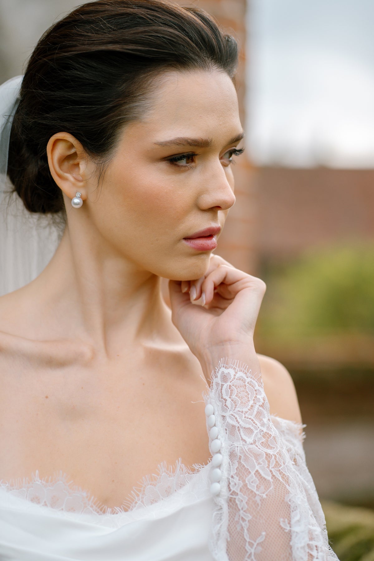 Maeve Satin Wedding Dress with Chantilly Lace Sleeves