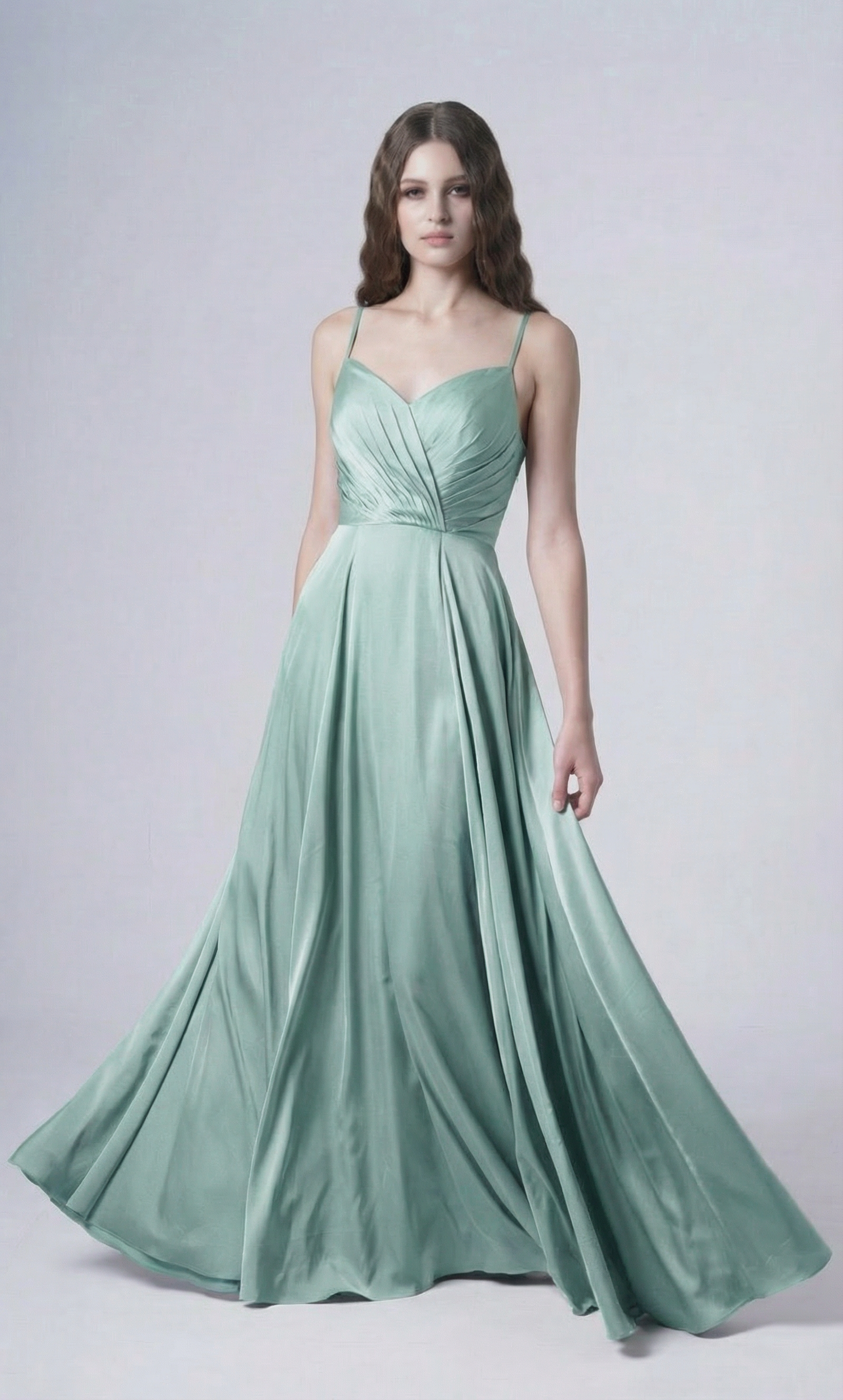 Isla Bridesmaid Dress in Dusty Eucalyptus Satin