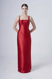 Savoy Bridesmaid Dress in Dark Cherry Satin Twill