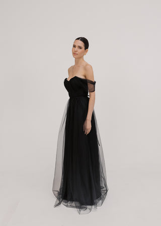 Bardot Bridesmaid Dress in Black