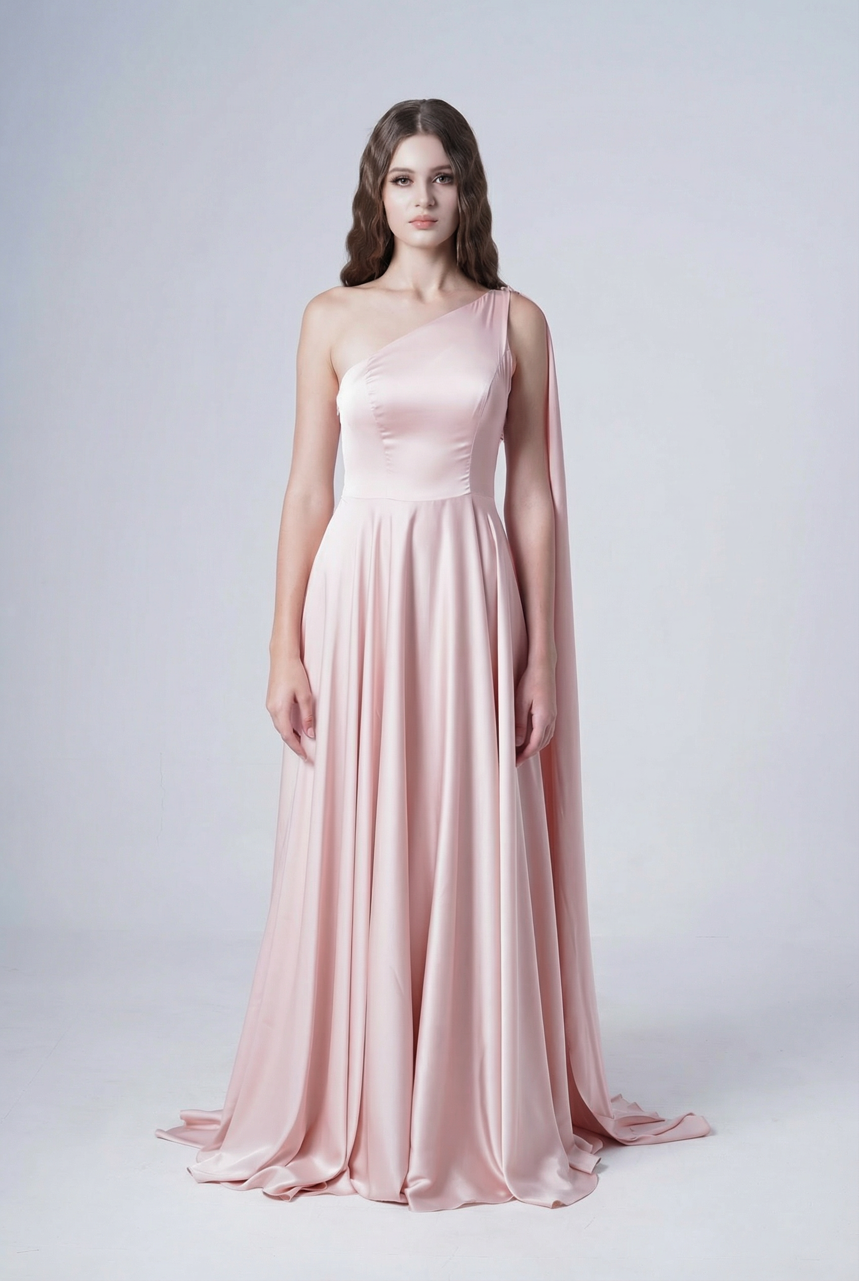 Lyra Bridesmaid Dress in Blush Pink Satin