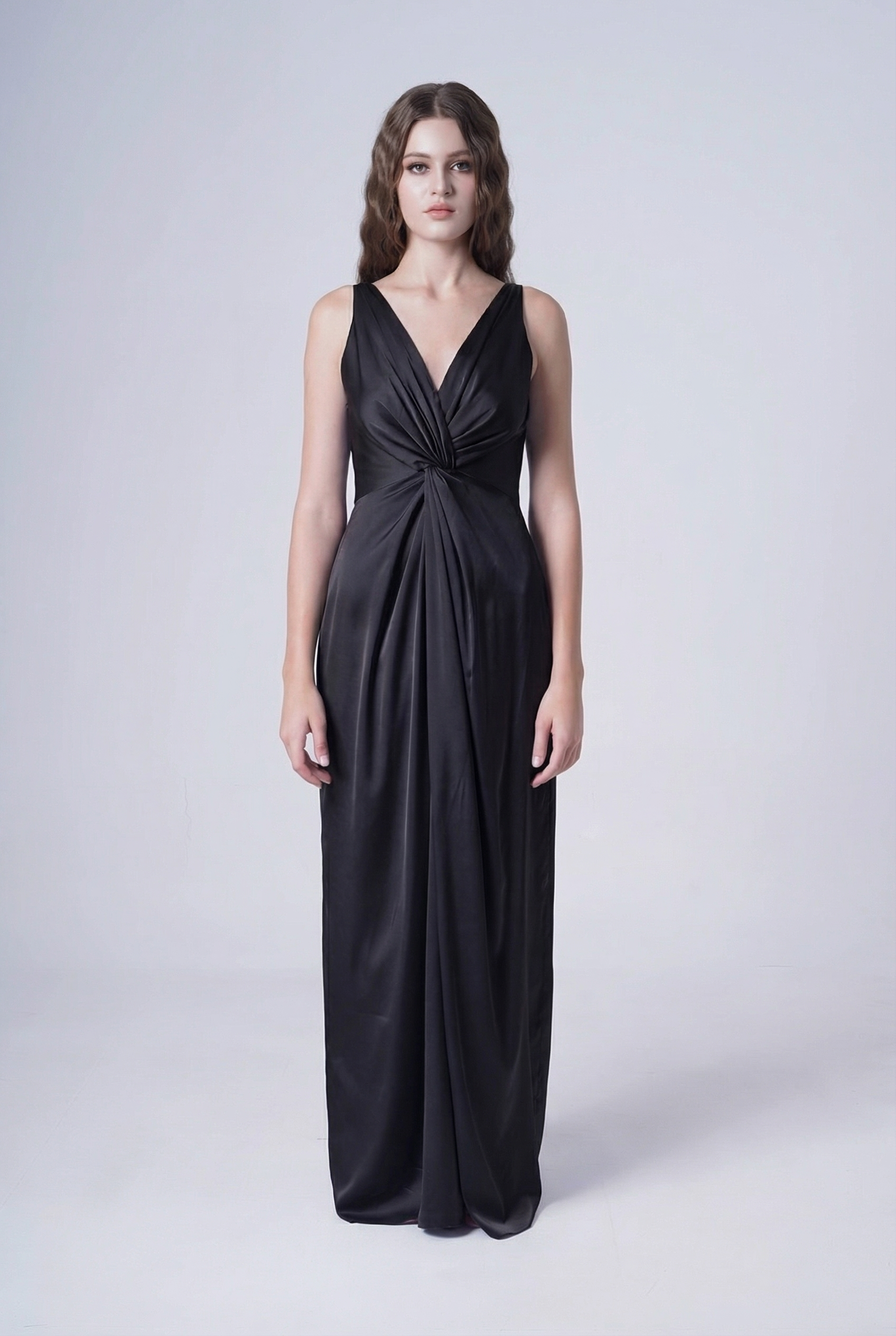 Carmen Bridesmaid Dress in Black Satin
