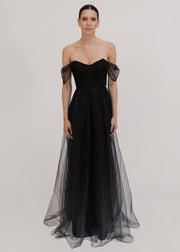 Bardot Bridesmaid Dress in Black Tulle
