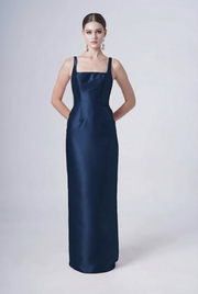 Savoy Bridesmaid Dress in Navy Satin Twill
