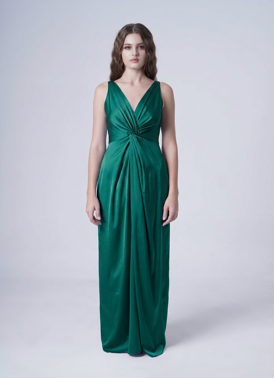 Carmen Bridesmaid Dress in Emerald Dawn Satin