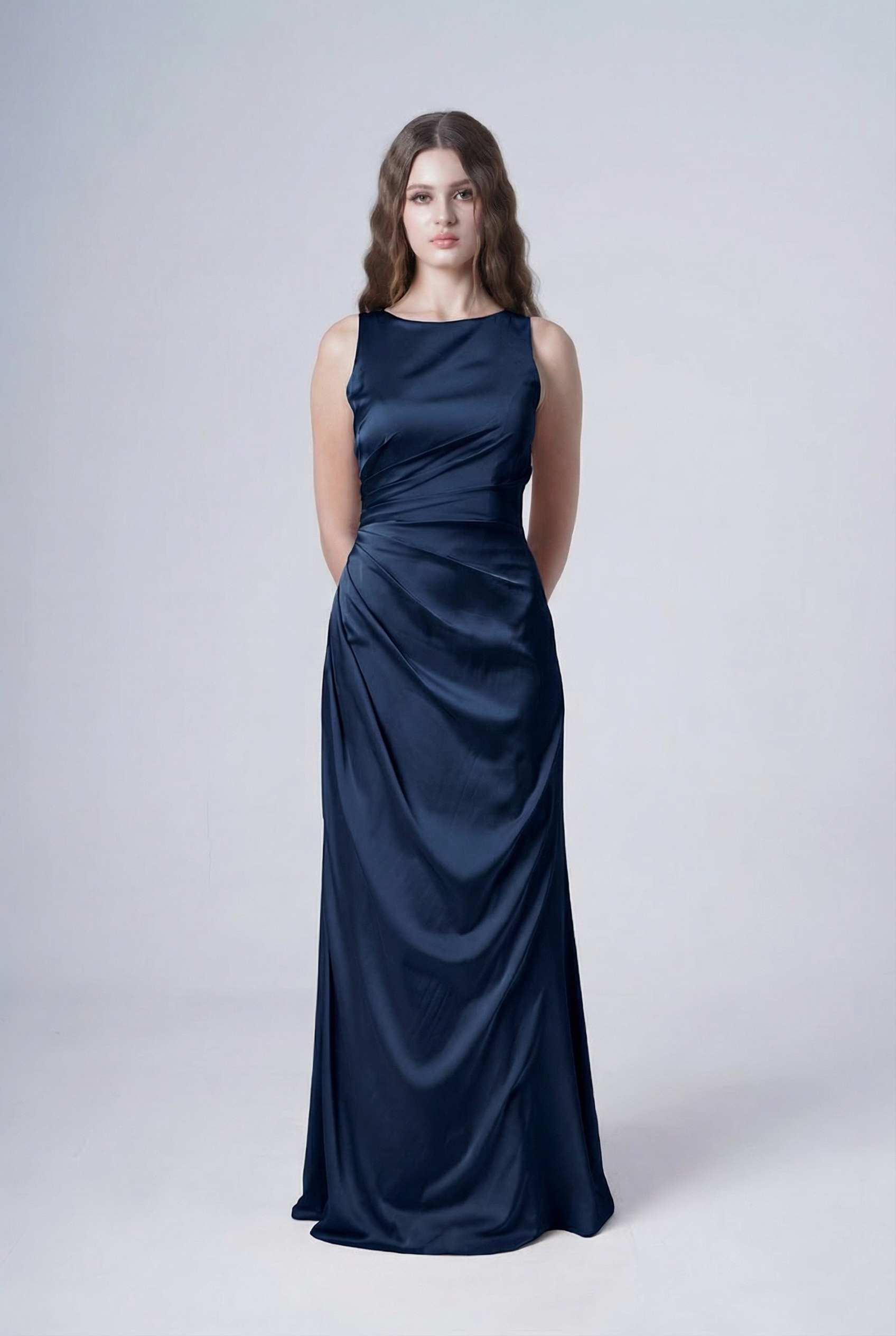 Nala Bridesmaid Dress in Navy Satin