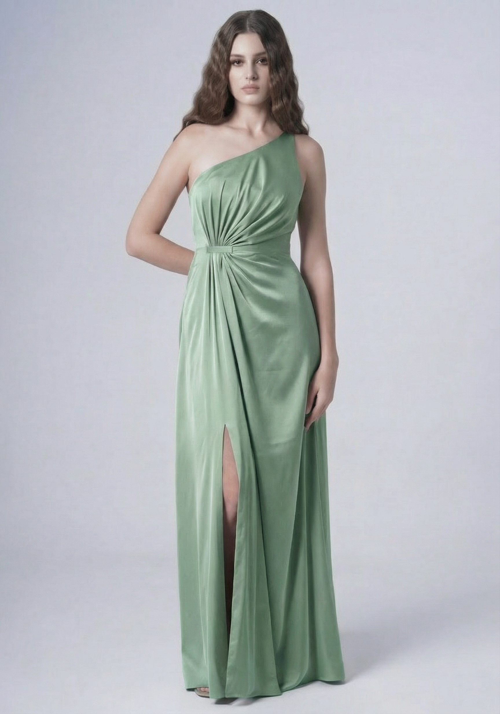 Greta Bridesmaid Dress in Sage Green Satin