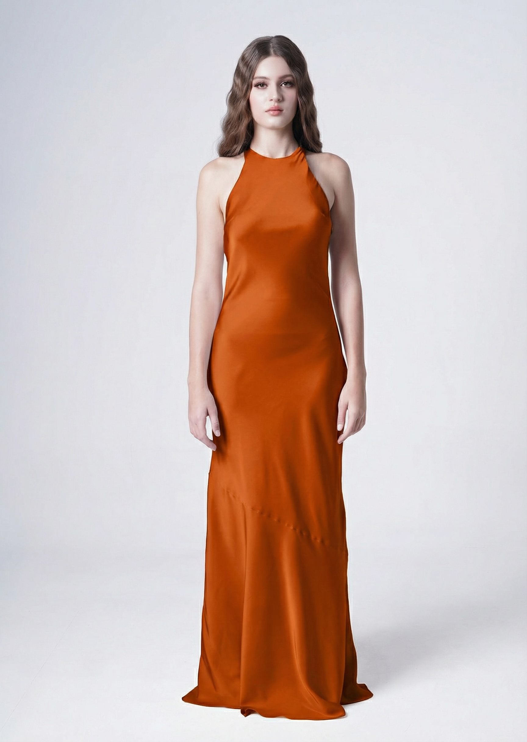 Mira Bridesmaid Dress in Terracotta Satin