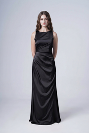 Nala Bridesmaid Dress in Black Satin
