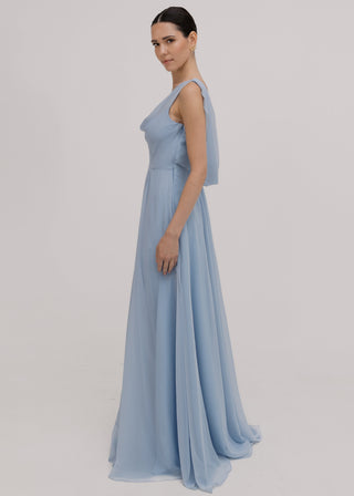 Athena Bridesmaid Dress In Dusty Blue Chiffon