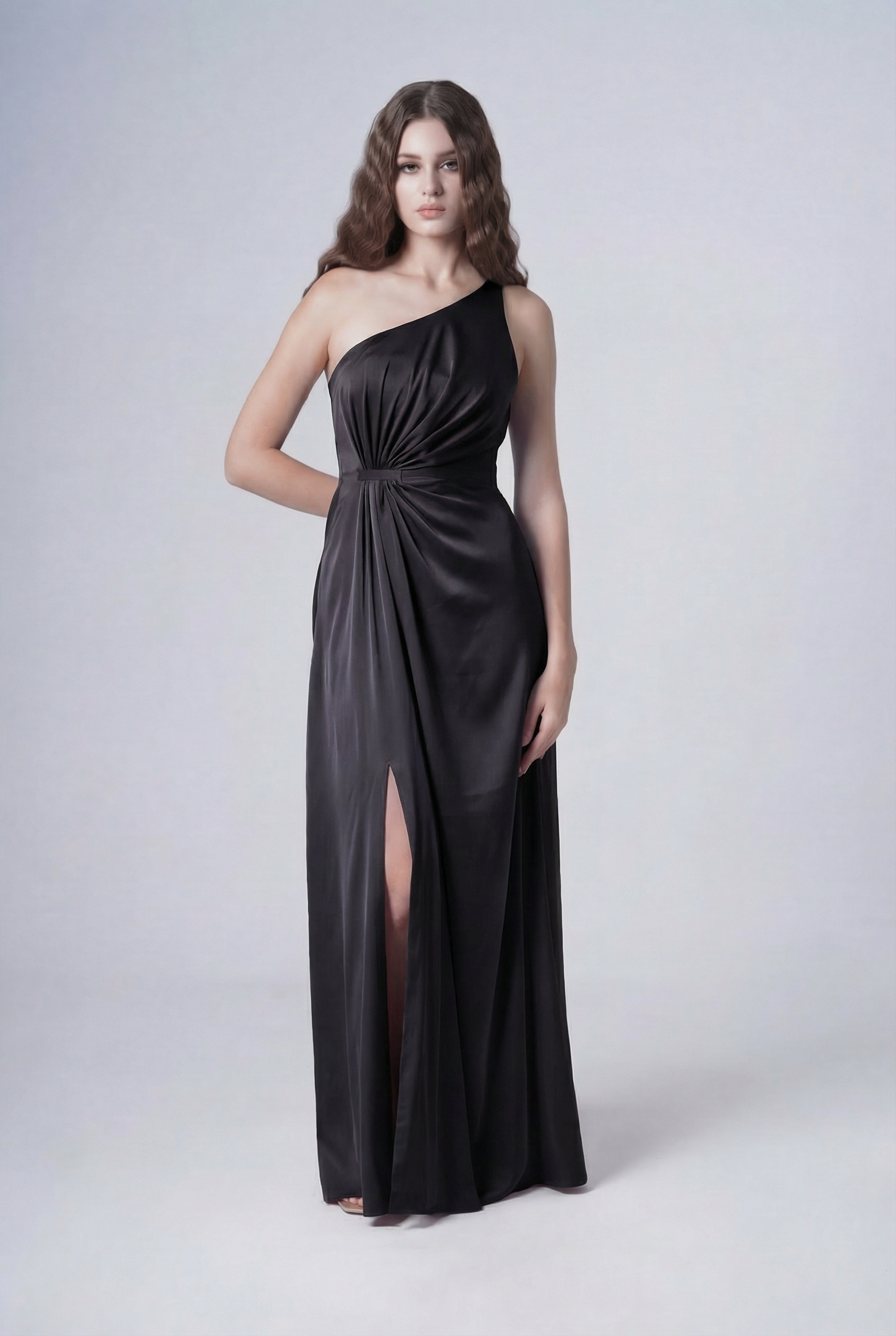Greta Bridesmaid Dress in Black Satin