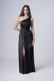 Greta Bridesmaid Dress in Black Satin