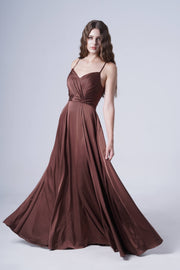 Isla Bridesmaid Dress in Chocolate Brown Satin