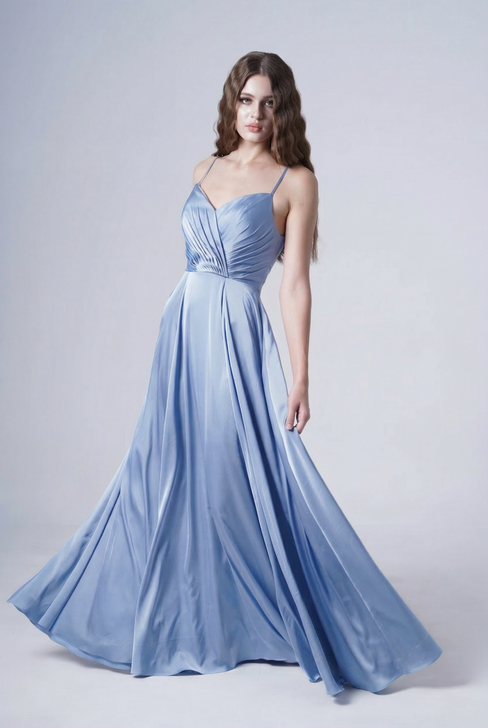 Isla Bridesmaid Dress in Dusty Blue Satin