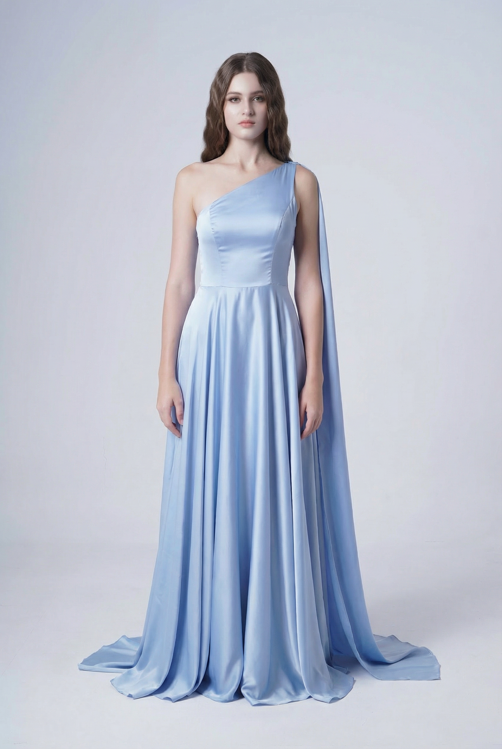 Lyra Bridesmaid Dress in Dusty Blue Satin