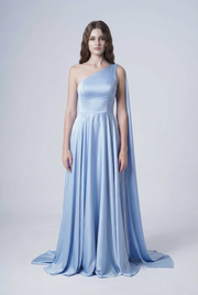 Lyra Bridesmaid Dress in Dusty Blue Satin