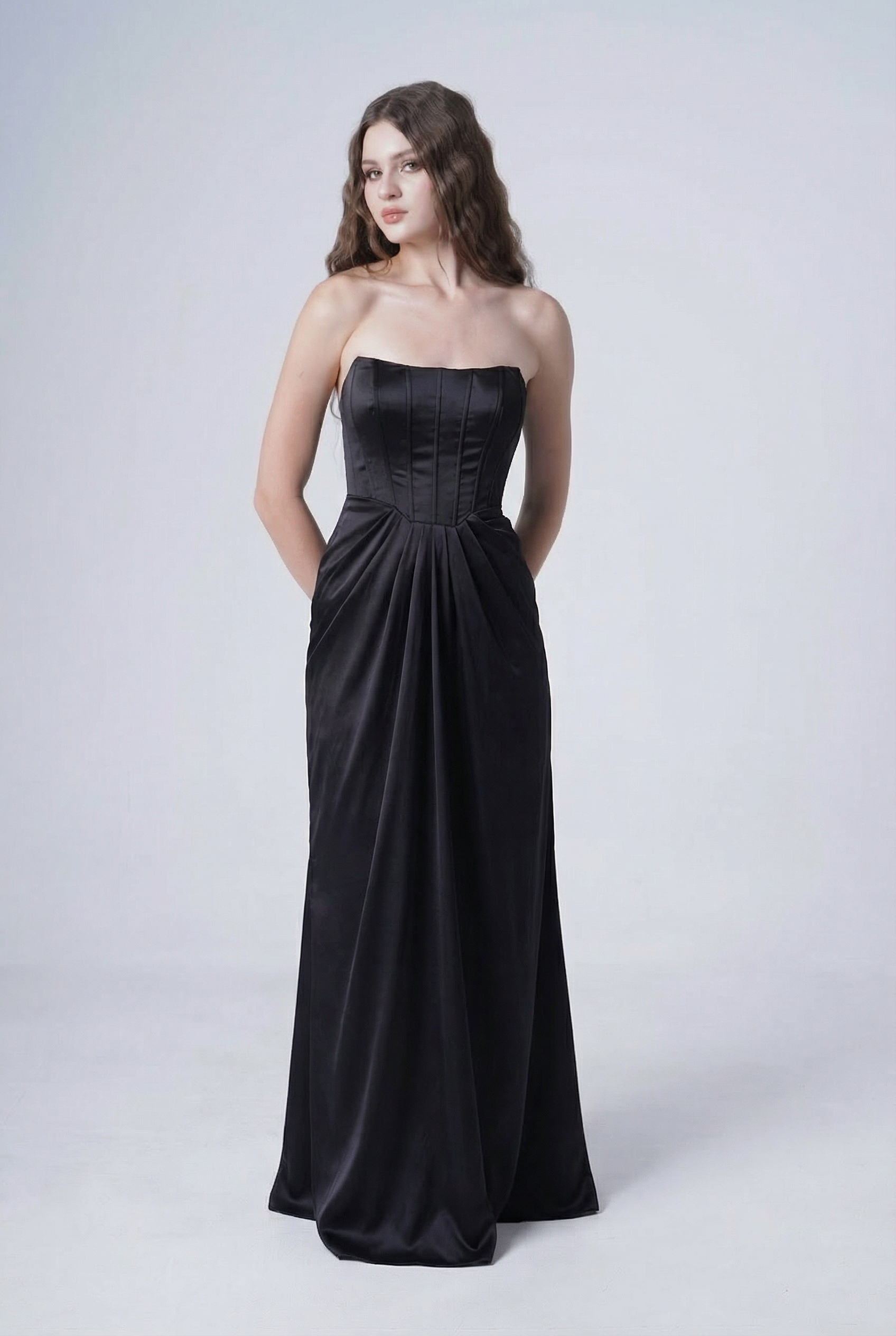Selena Bridesmaid Dress in Black Satin