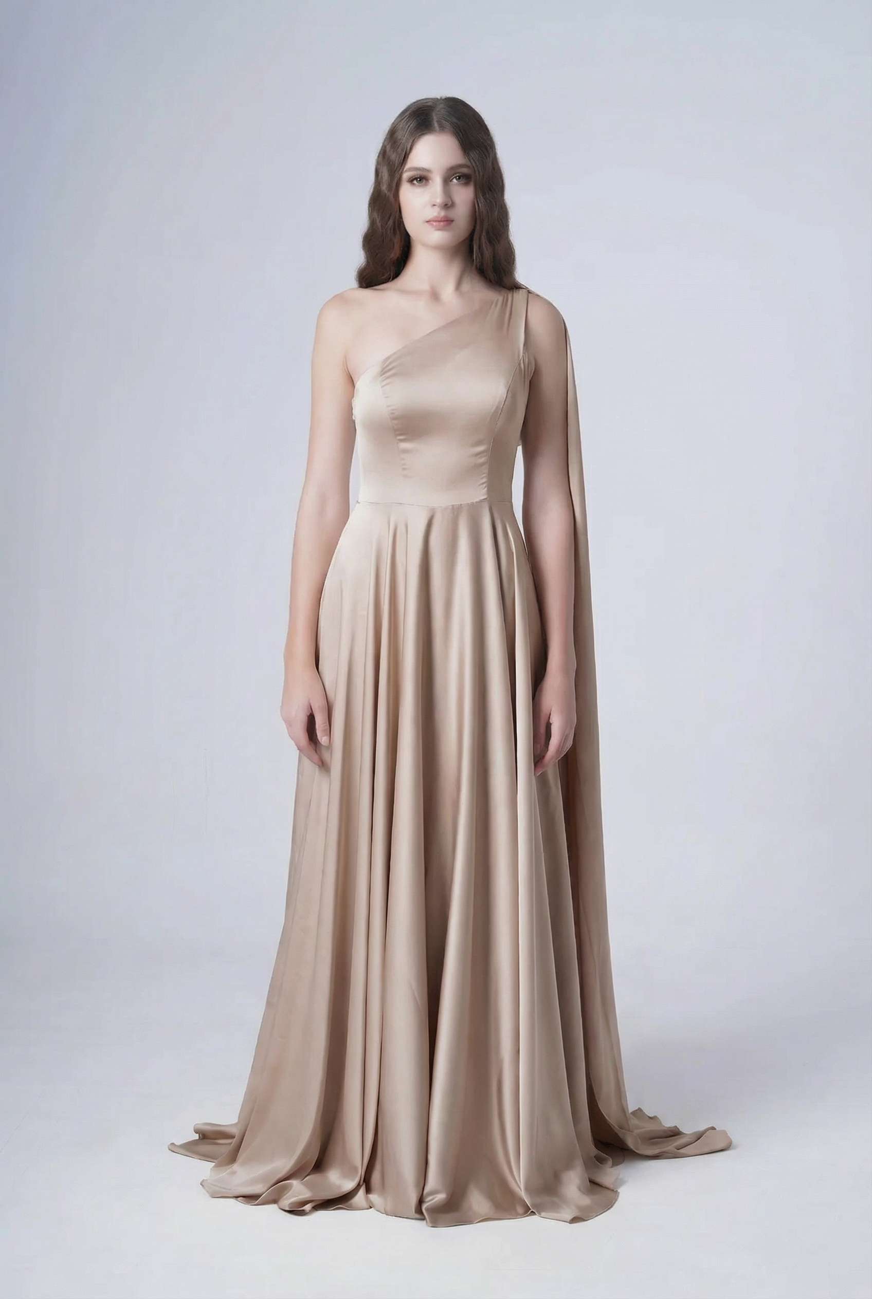 Lyra Bridesmaid Dress in Champagne Sky Satin