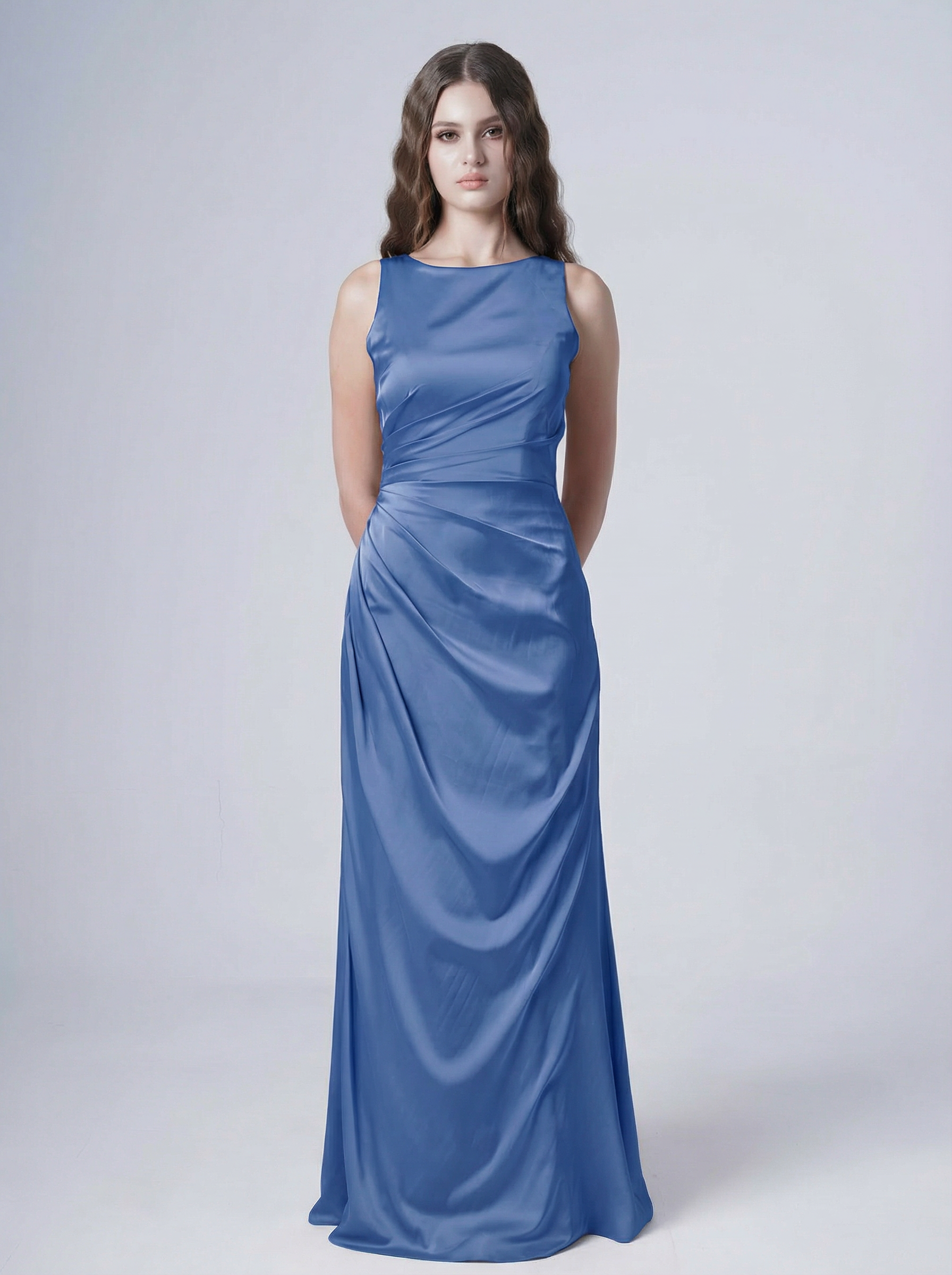 Nala Bridesmaid Dress in French Blue Satin