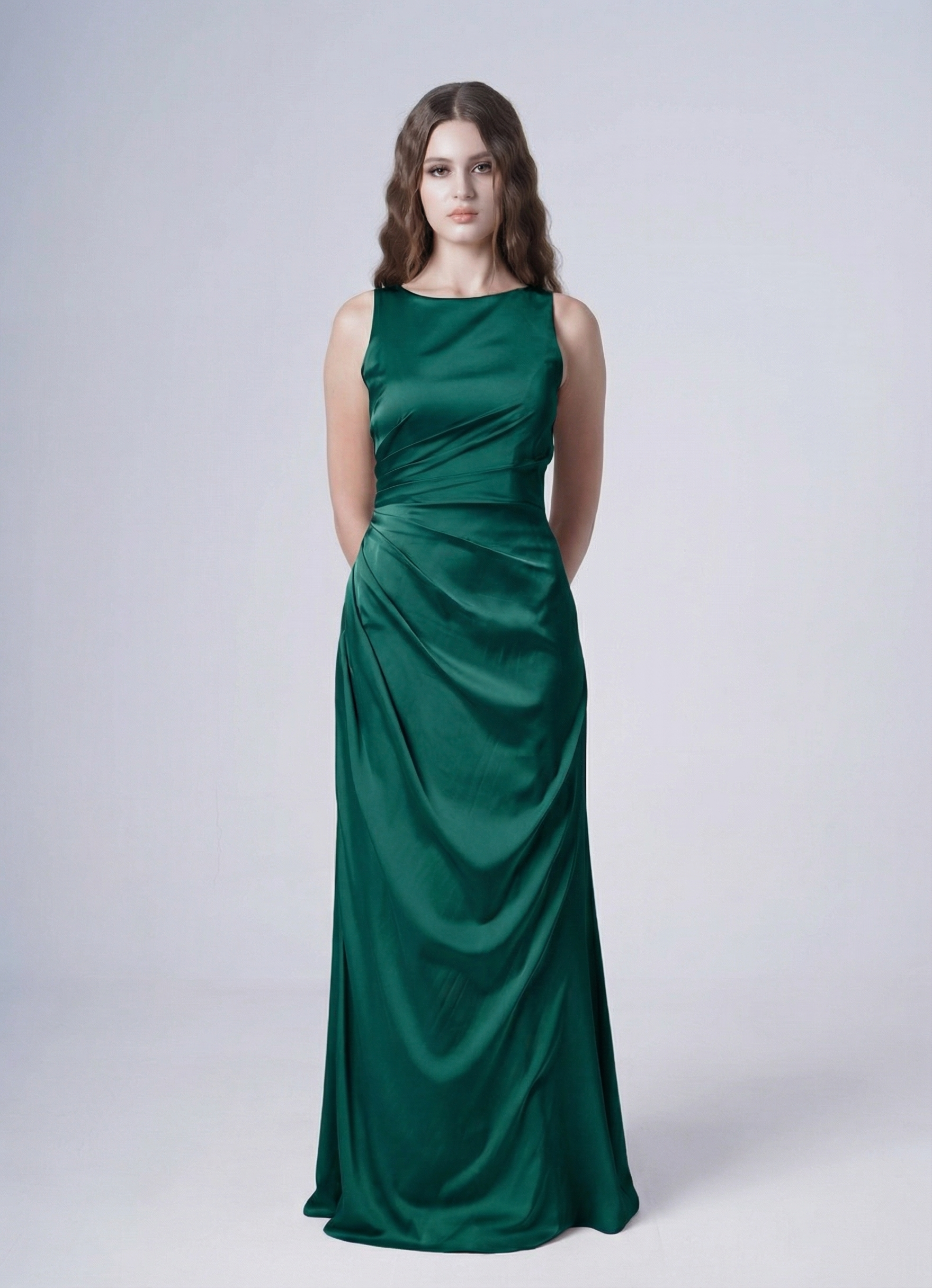 Nala Bridesmaid Dress in Emerald Dawn Satin