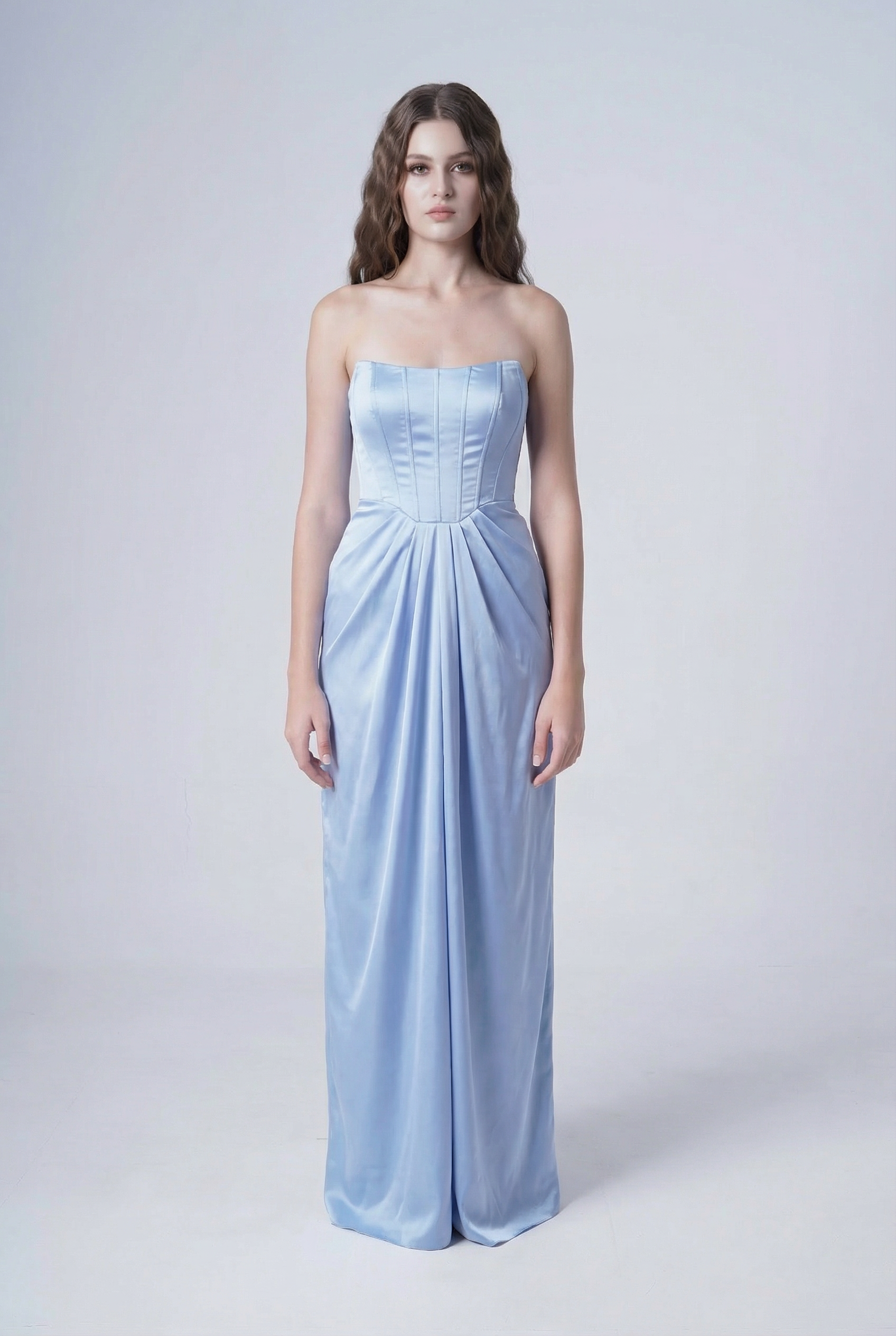 Selena Bridesmaid Dress in Dusty Blue Satin
