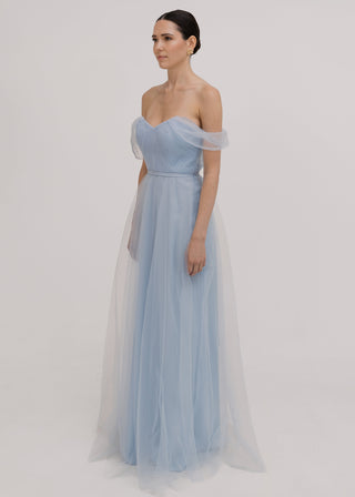 Bardot Bridesmaid Dress in Dusty Blue