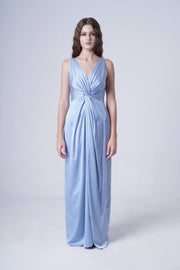 Carmen Bridesmaid Dress in Dusty Blue Satin
