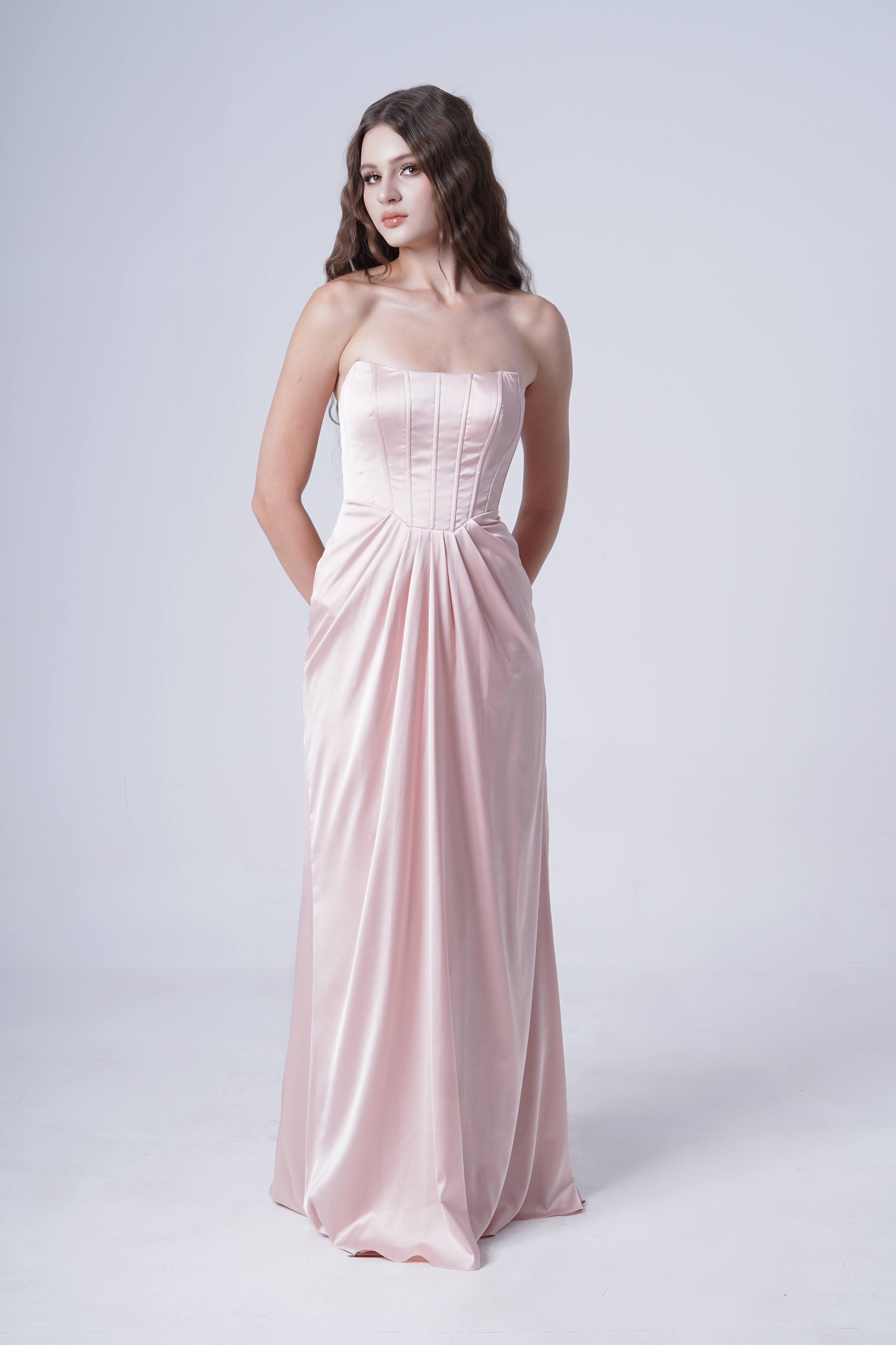 Selena Bridesmaid Dress in Blush Pink Satin