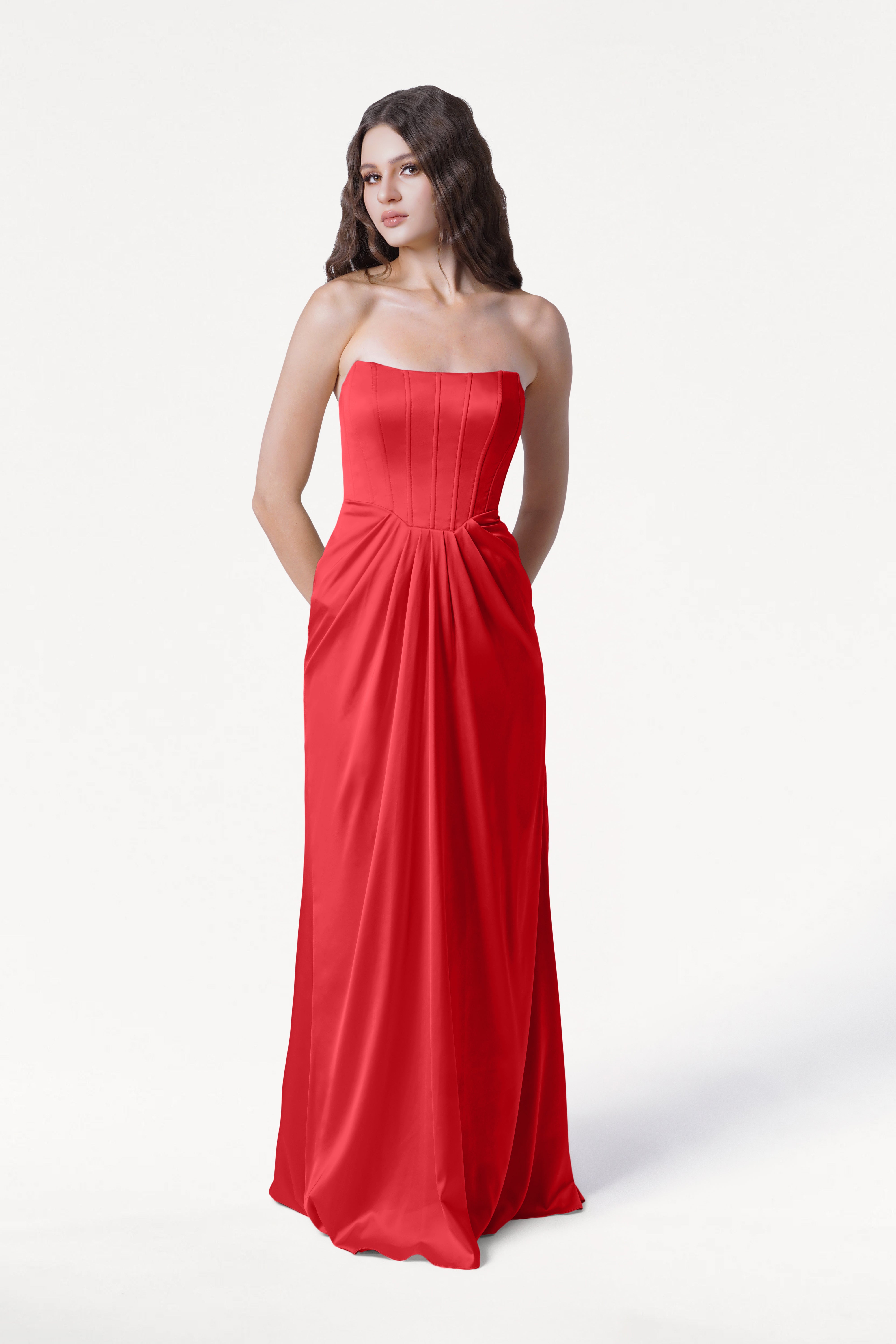 Selena Bridesmaid Dress in Ruby Satin