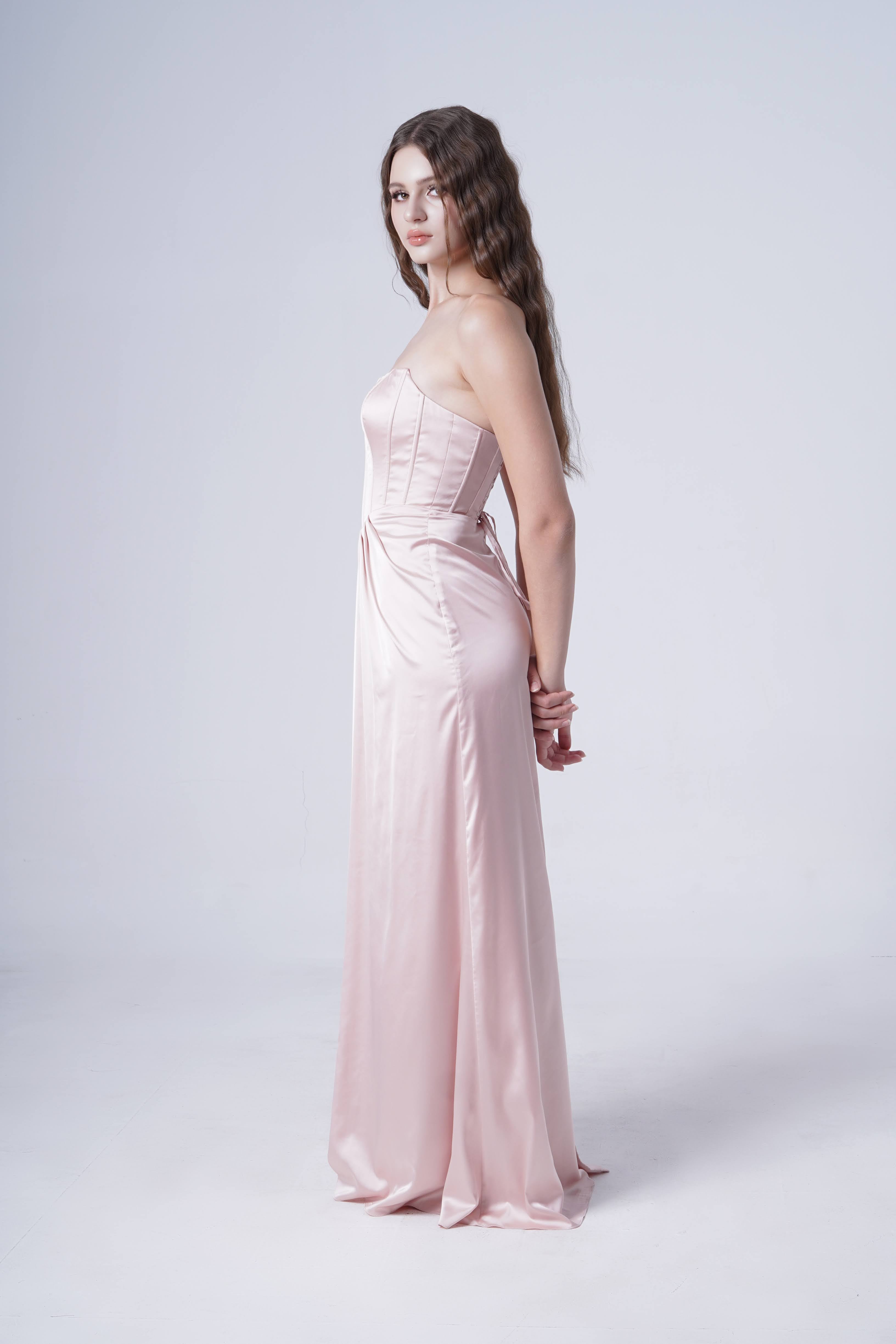 Selena Bridesmaid Dress in Blush Pink Satin