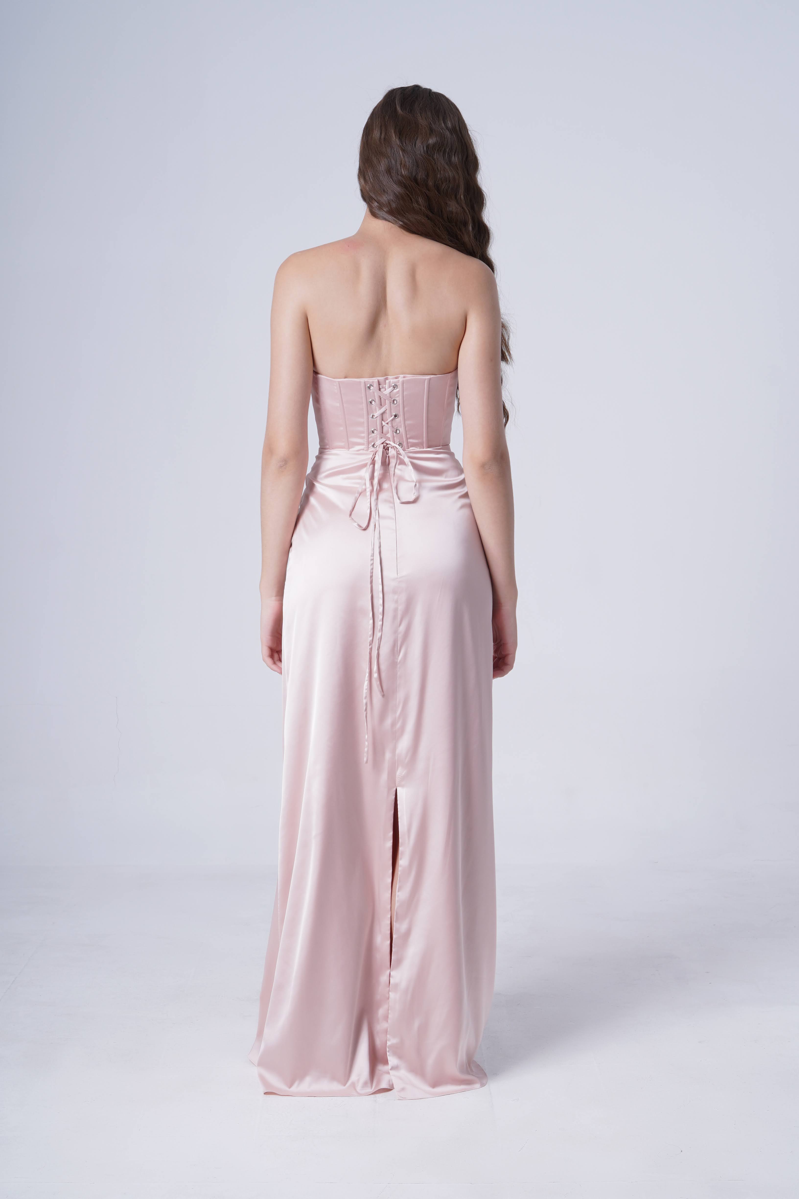Selena Bridesmaid Dress in Blush Pink Satin