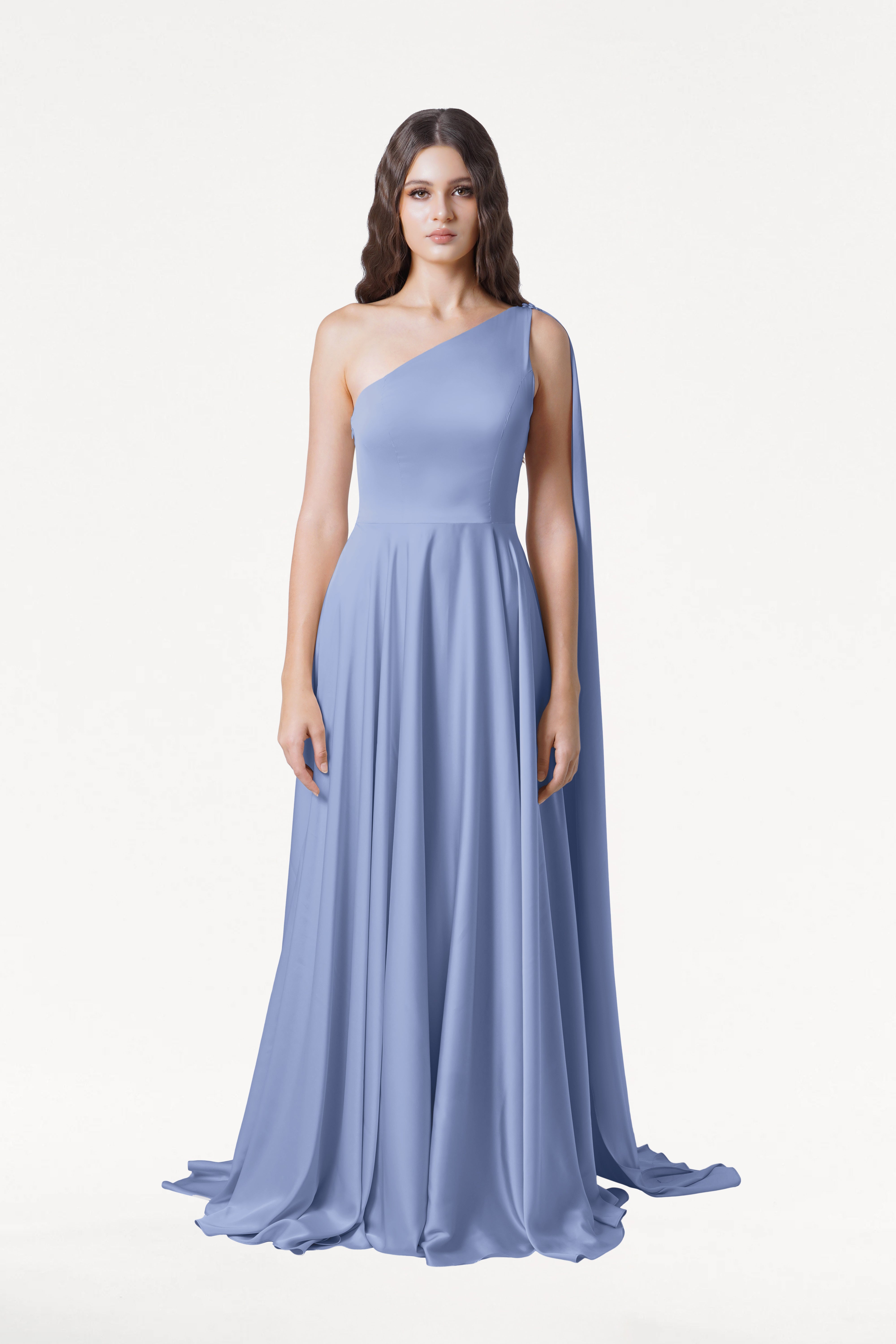Lyra Bridesmaid Dress in French Blue Satin