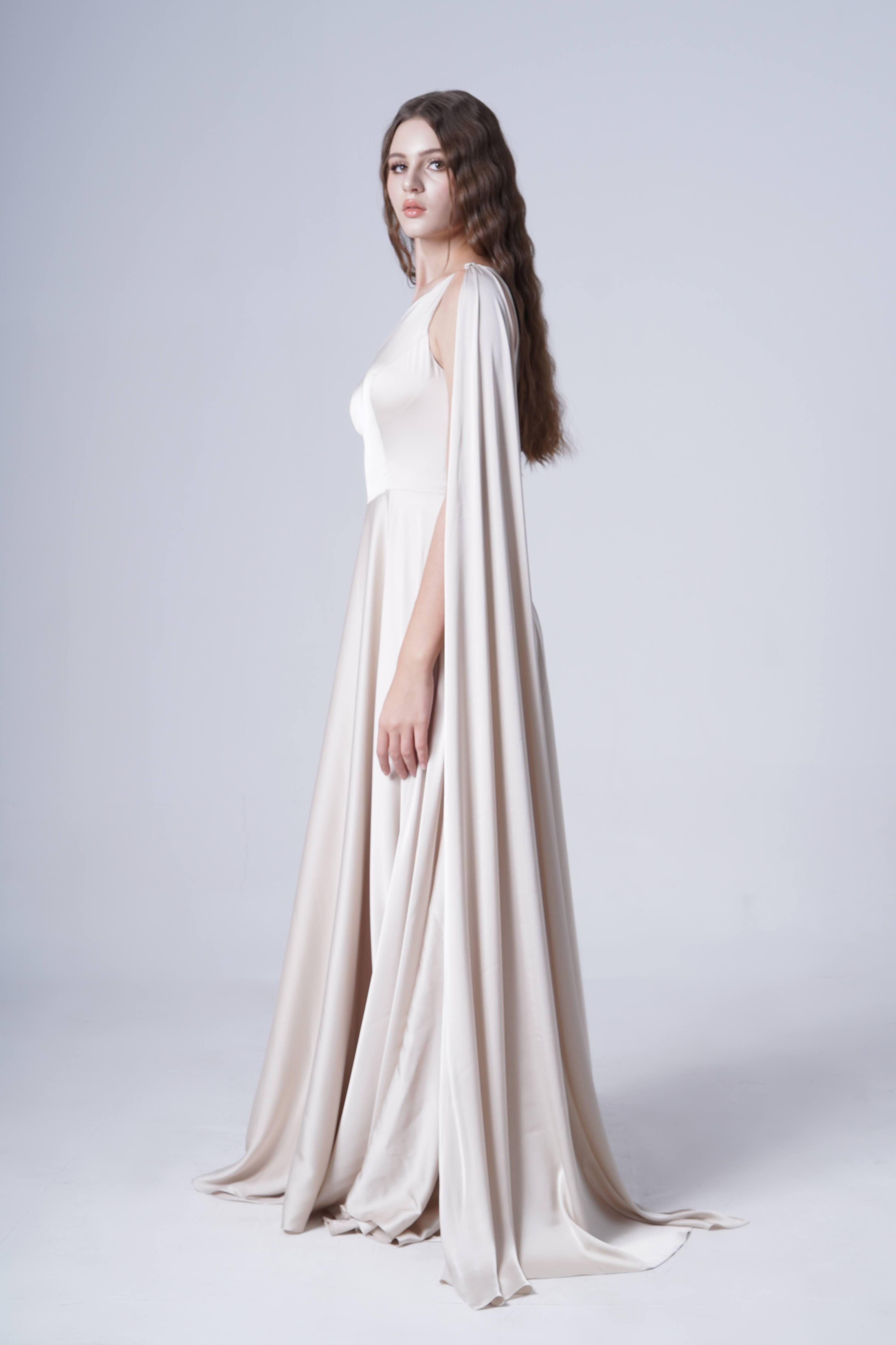 Lyra Bridesmaid Dress in Oyster Satin