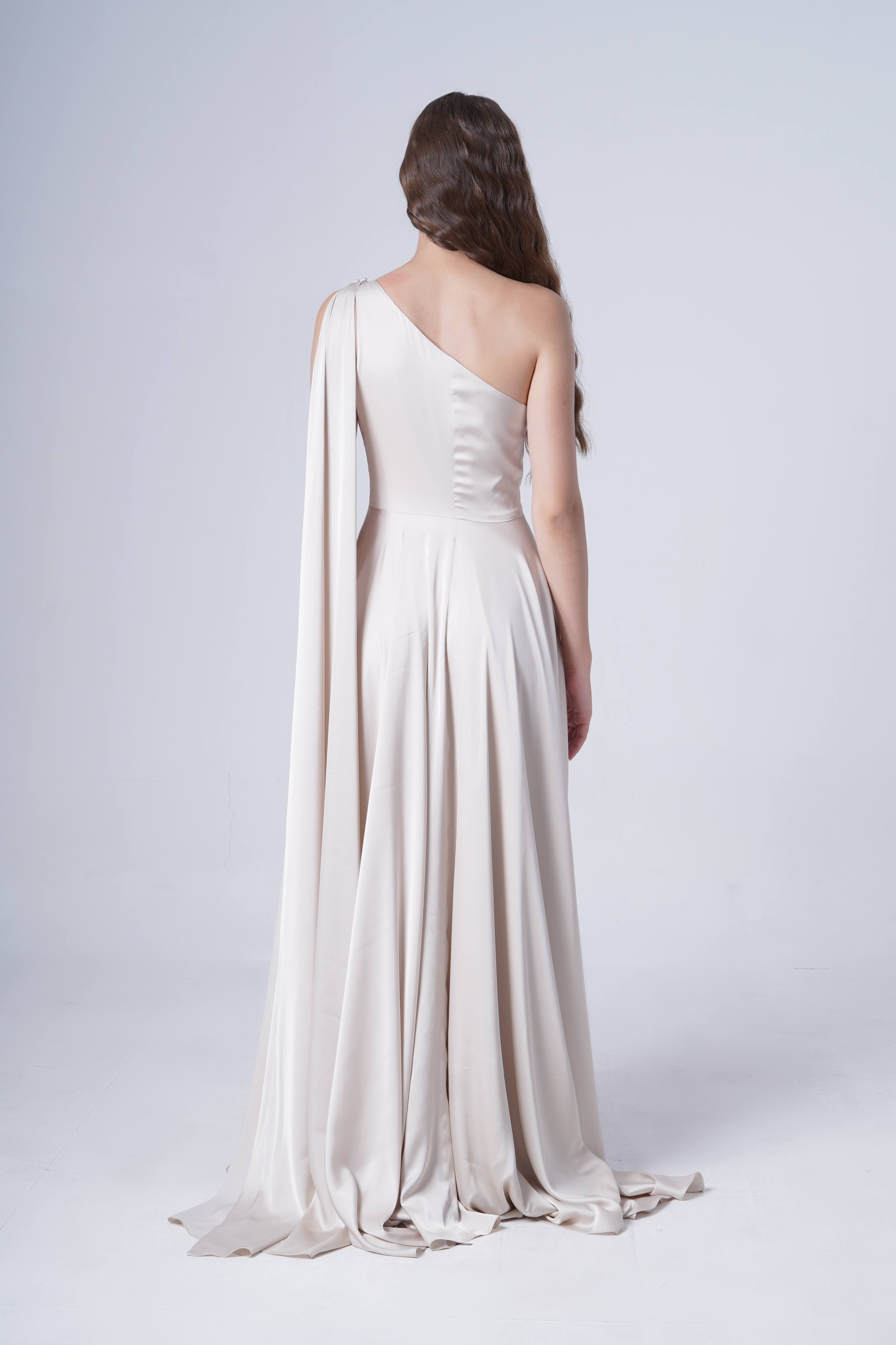 Lyra Bridesmaid Dress in Oyster Satin