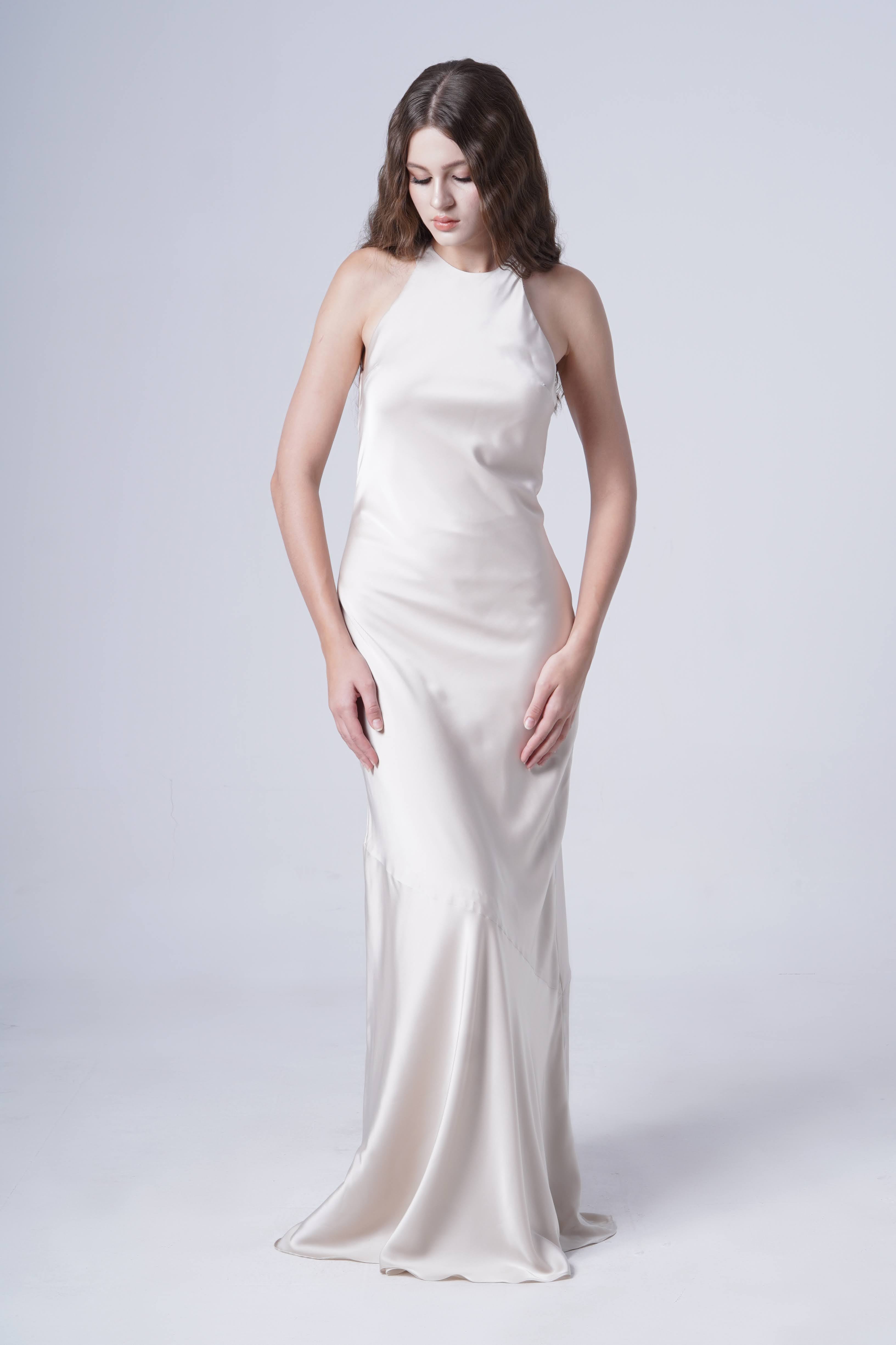 Mira Bridesmaid Dress in Oyster Satin